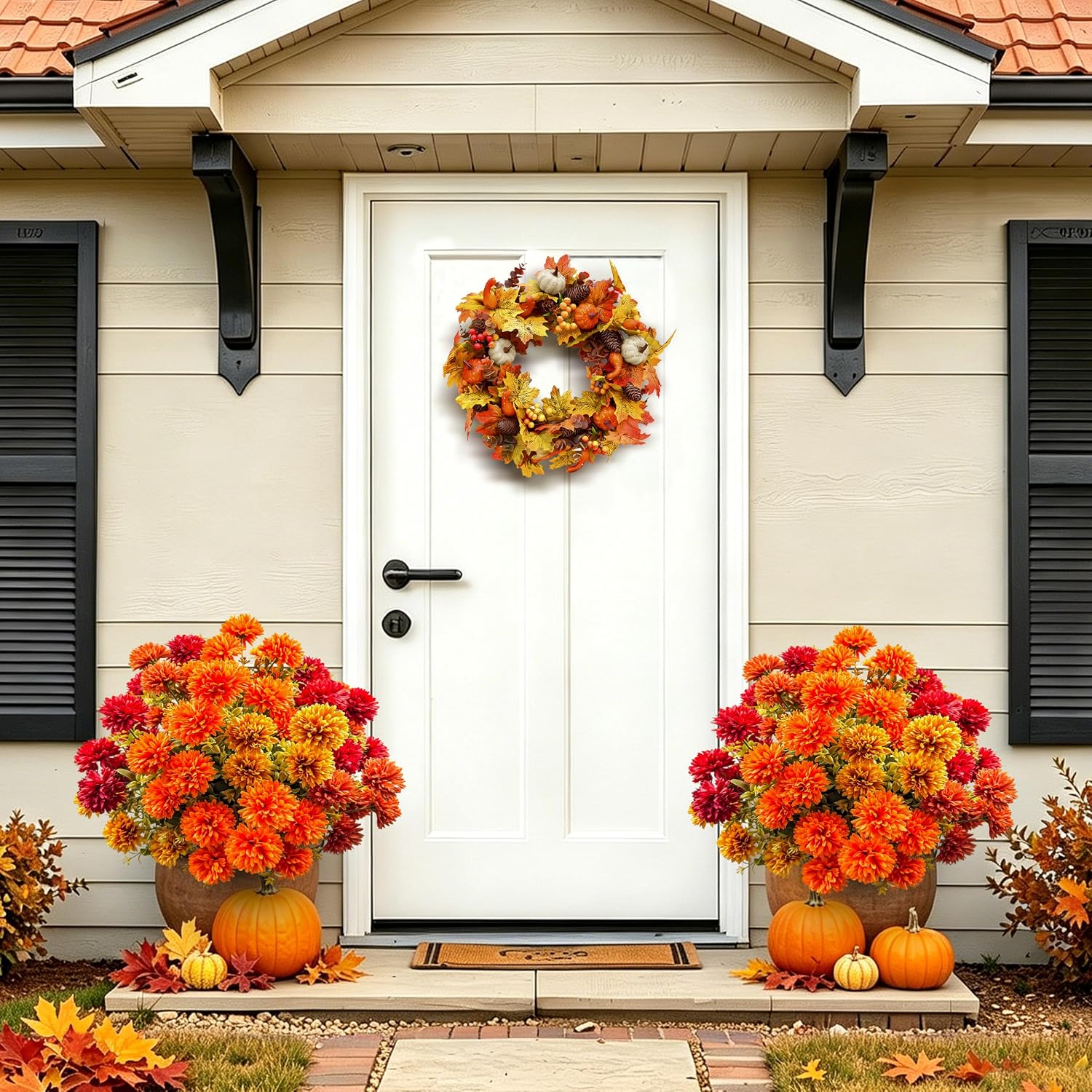 Artificial Mums Topiary Ball, Fake Mums Bushes Fall Decor 26.2 in