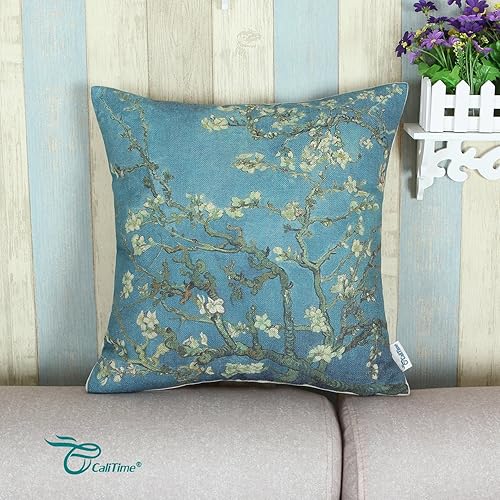 Miniatura 2 de CaliTime - Funda de almohada de lona para sofá o decoración del hogar, 18 x 18 pulgadas, diseño de Van Gogh
