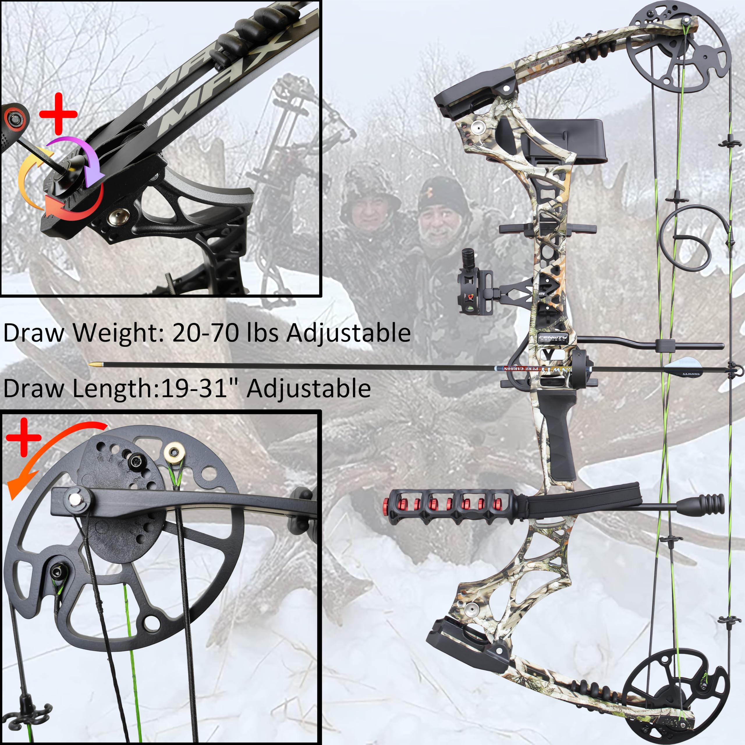 Compoundbogen-Set 20–70 lbs, Auszugslänge 19–31 Zoll, bis zu 320 fps (IBO), Compoundbogen für die Jagd mit sämtlichem Zubehör für die Jagd, das Zielschießen und das Training versandfertig