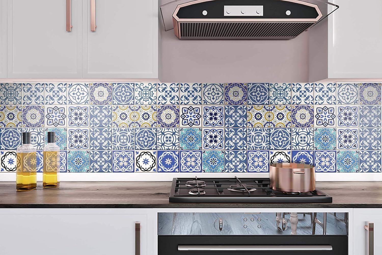 Mi Alma Tile Stickers 24pc Kitchen Backsplash Bathroom Vinyl Waterproof Peel and Stick Talavera Wall Decals (4x4 inch, My Ocean)