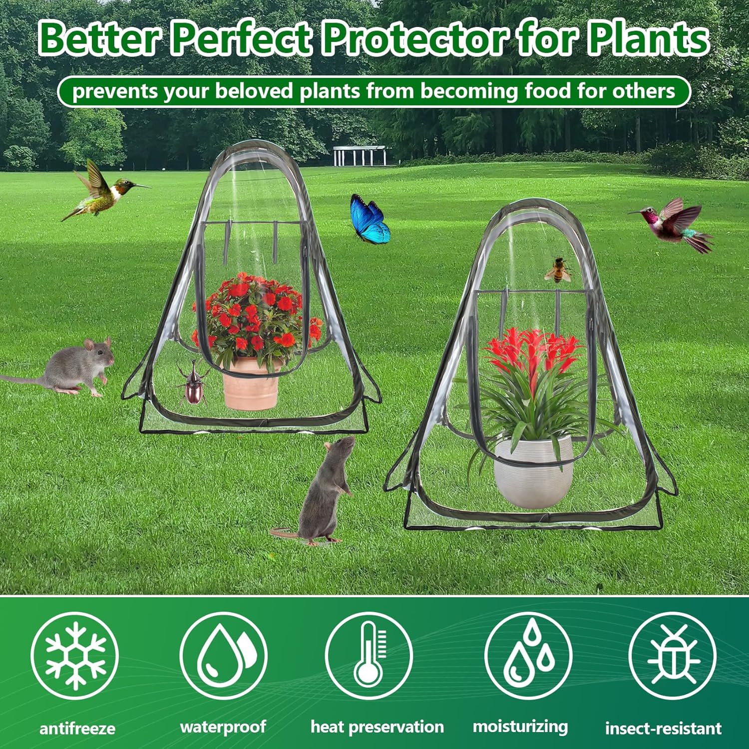 DEDU Pop Up Greenhouse Cover, Small Mini Greenhouse Tent Clear Portable 27"X27"X31" with 4 Fixed Nails and Tools, 3 Pieces PVC Cover for Small Plants Outdoor & Indoor Use