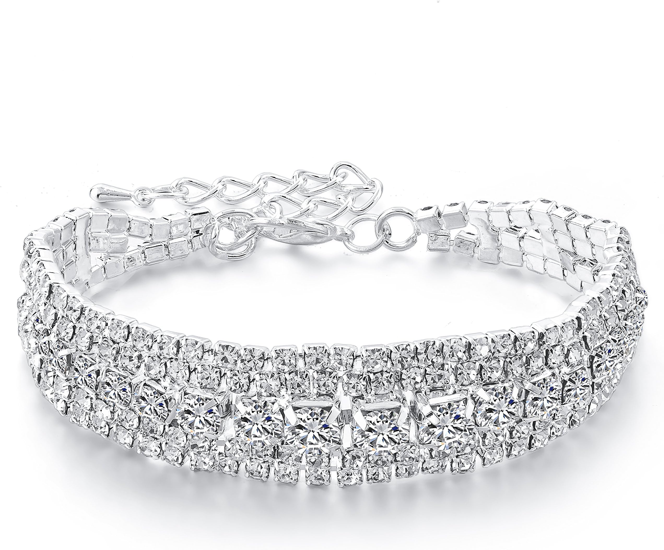 Choker Rhinestone Bracelet Silver-Tone Cubic Zirconia Tennis Wedding Bridal Bracelets Birthday Gift