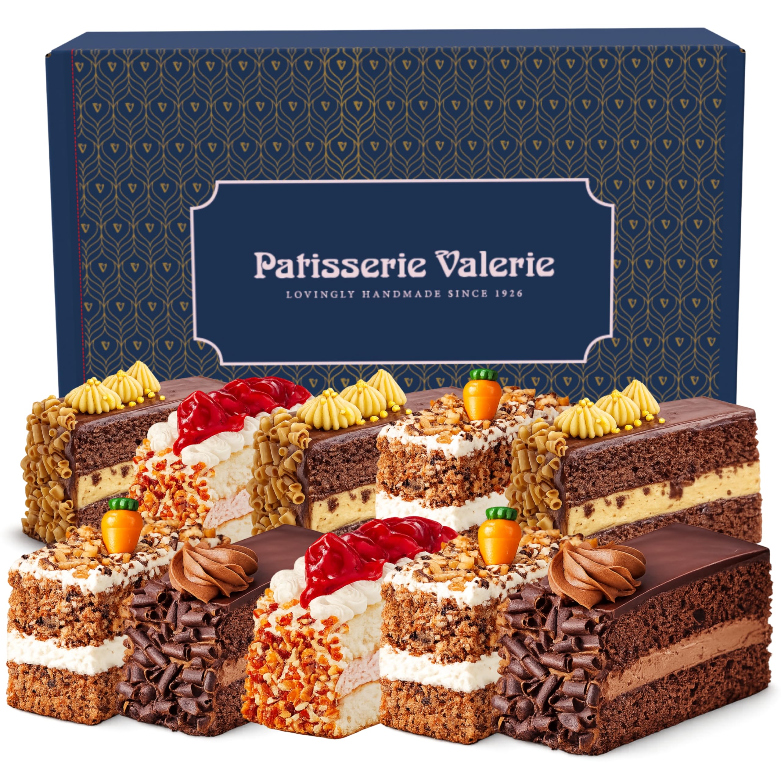 Madame Valerie's Patisserie Box - 10 handmade cake slices - Caramel, Honeycomb & Chocolate, Strawberry Gateaux, Carrot Cake & Double Chocolate Gateaux - Ideal for Afternoon Tea