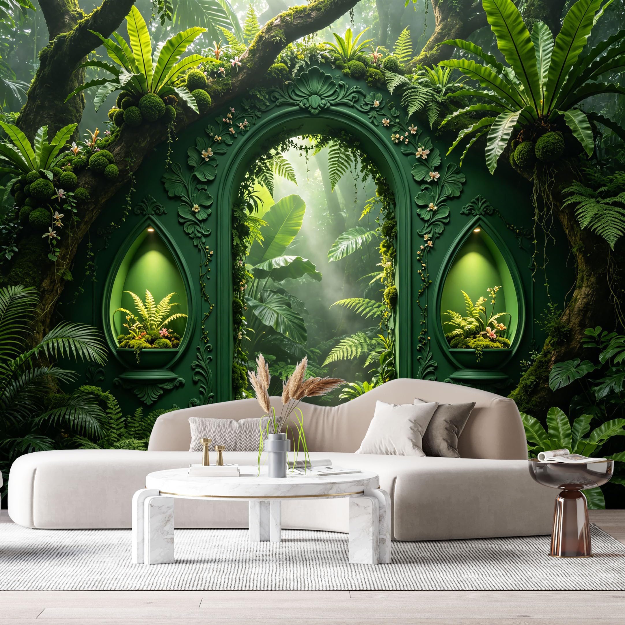Custom Size Wall Murals Jungle Tropical Forest Enchanted Archway Moss 3D Trompe L'Oeil SelfAdhesiveWall Fabric Removable Wallpaper Wall Decor for Living Room Bedroom Bathroom