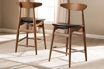 Baxton Studio Floretta Bar Stool, Black/Walnut Brown