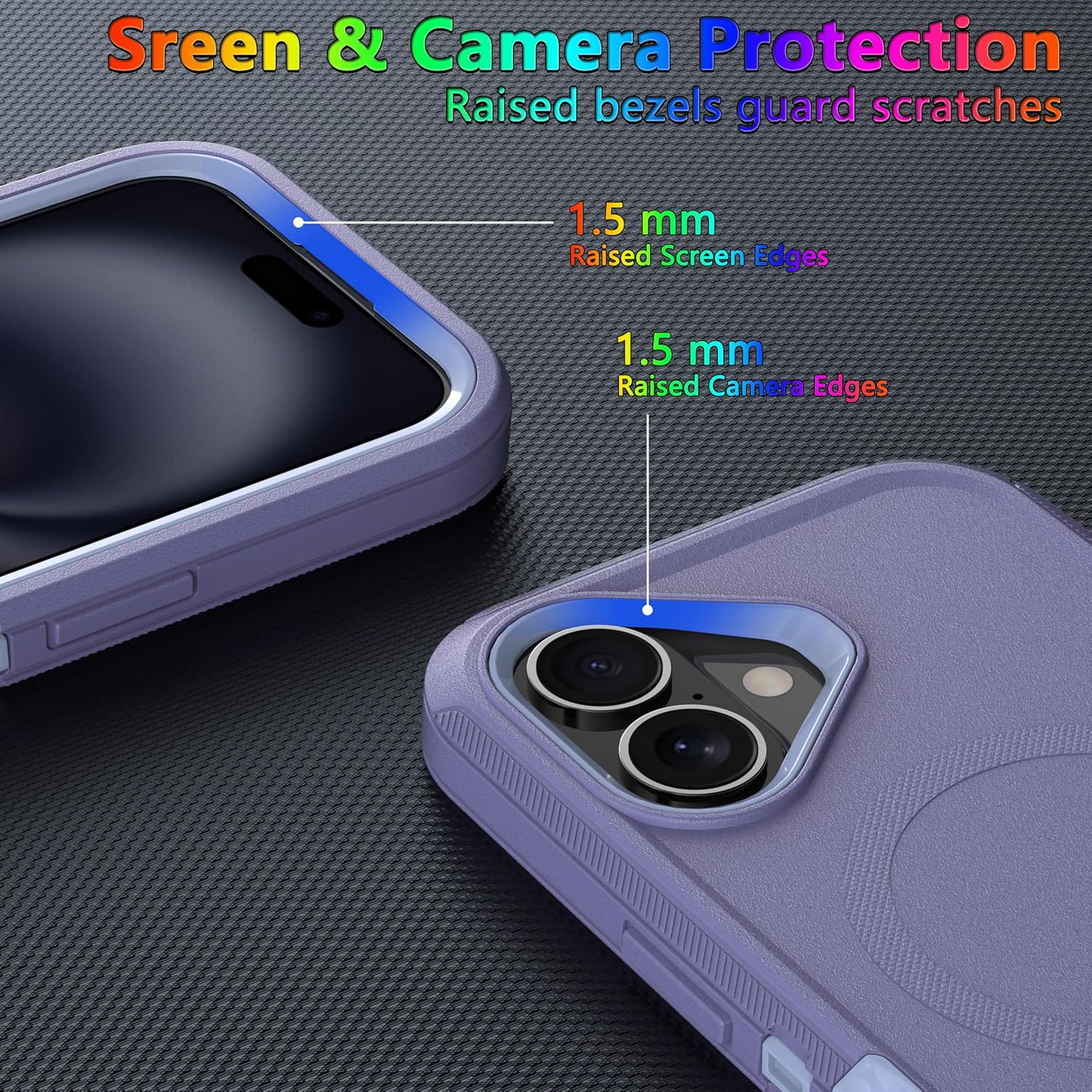 MXX for iPhone 16 Plus Case, Heavy Duty 3-Layer Rugged Cover with Tempered Glass Screen Protector, Shockproof Dustproof Anti-Drop Full Body Protection (6.7") – Light Purple - Image 5