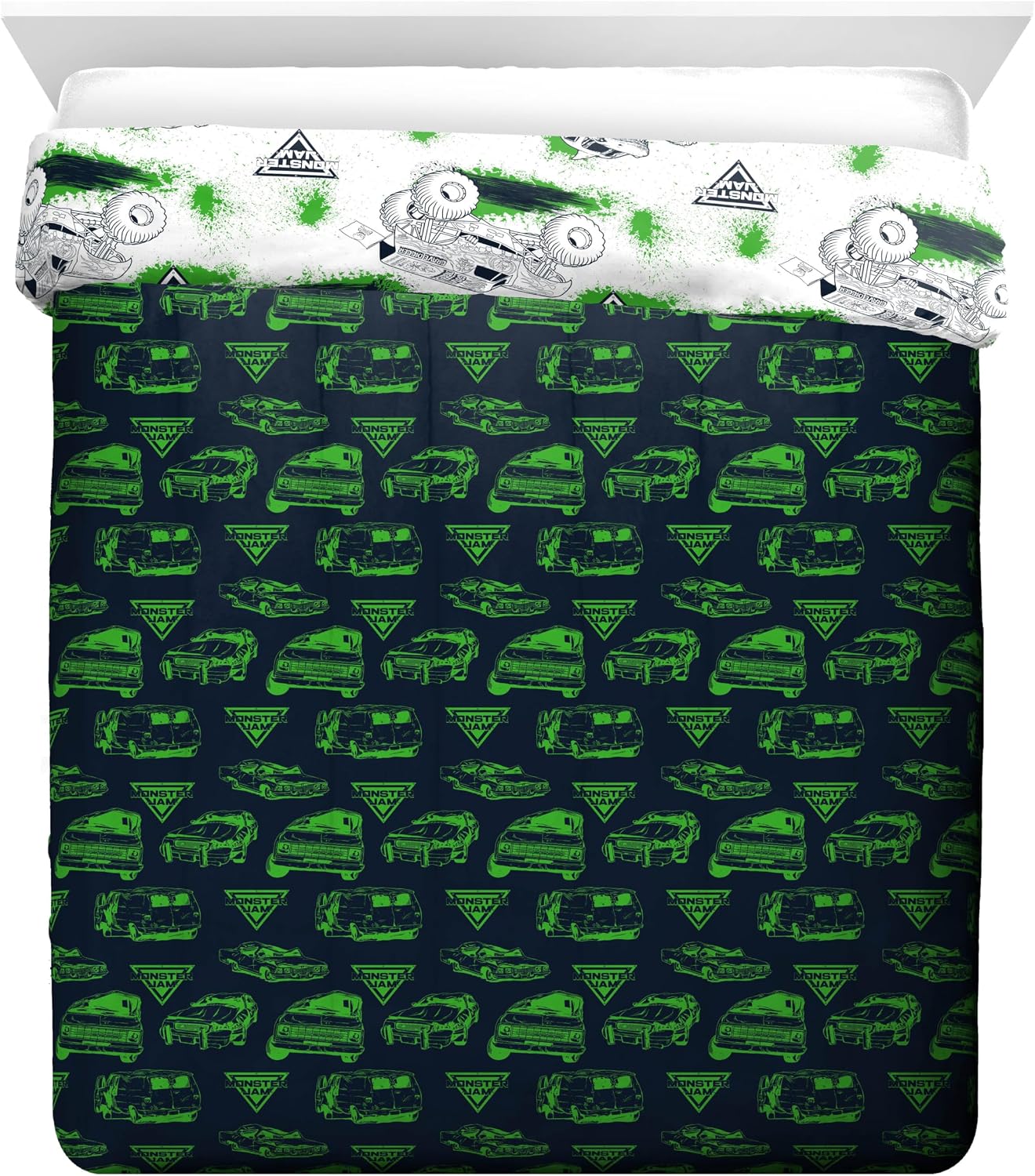 Jay Franco Kids Duvet Cover Set with Sham & Pillowcase – Ultra-Soft Linen Feel Bedding for Room Decor, Cover ONLY Comforter NOT Included, Multi - Monster Jam, 3 Piece Full