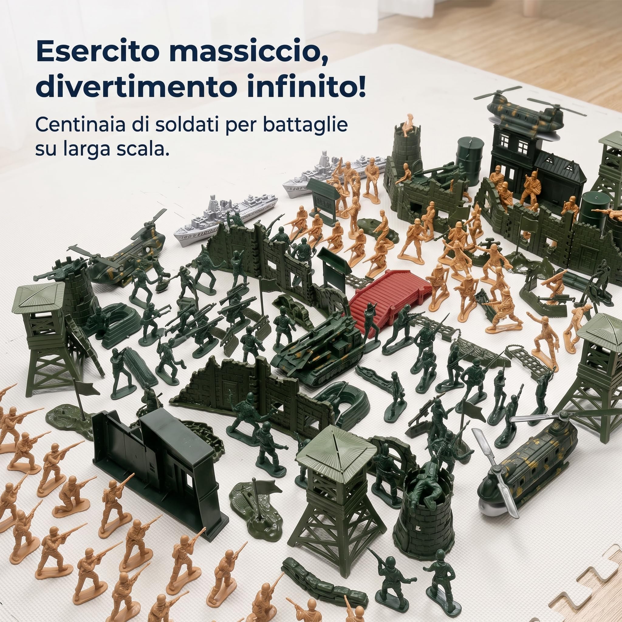 Set di Soldatini Giocattolo con Esercito Della Seconda Mondiale Aerei E Attrezzature da Battaglia Materiale Plastico Durevole E Atossico Adatto , 290 pezzi soldatini da 4 cm