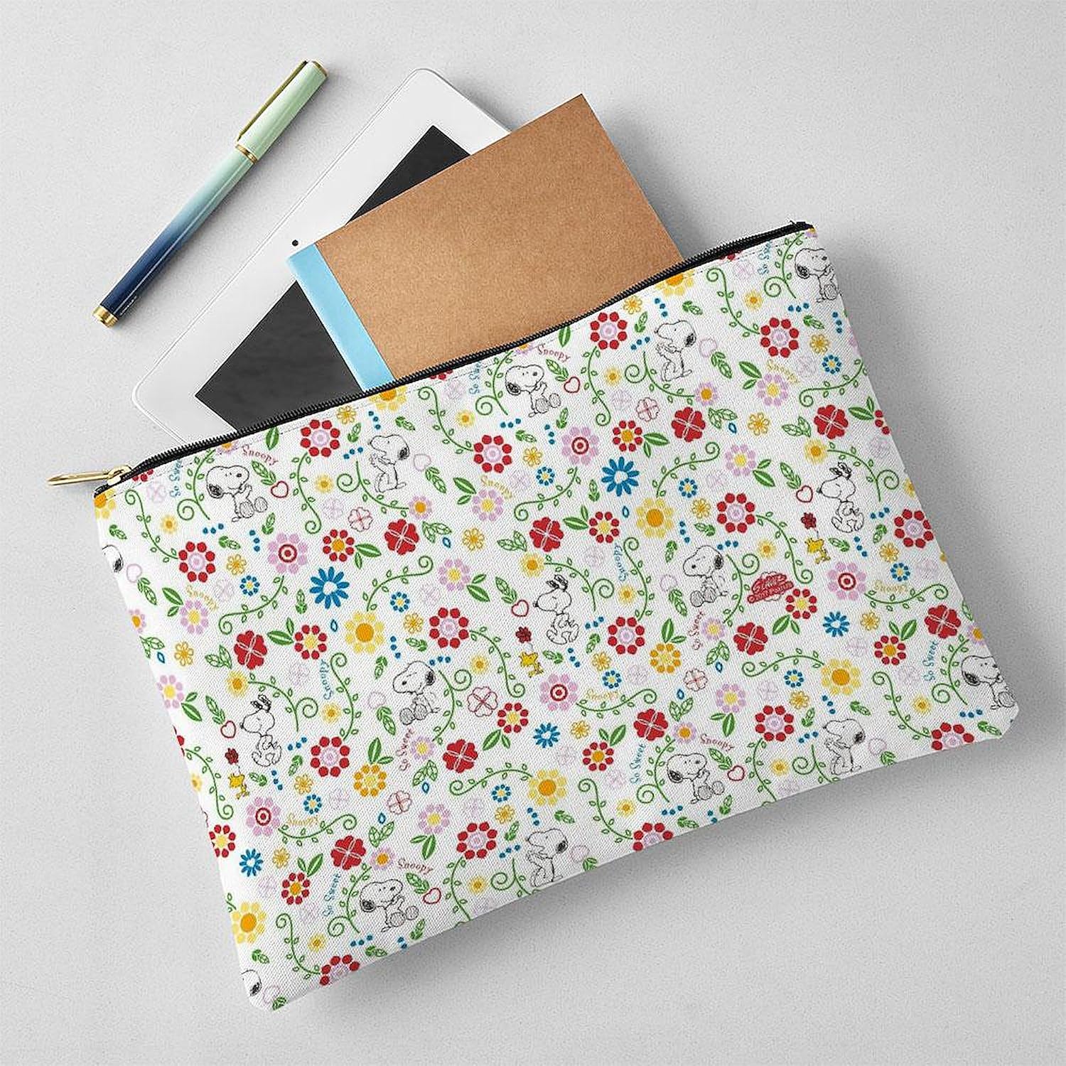 CafePress Peanuts Snoopy Spring Pattern Large Zipper Toiletry Pouch, 12.5" x 8.5"