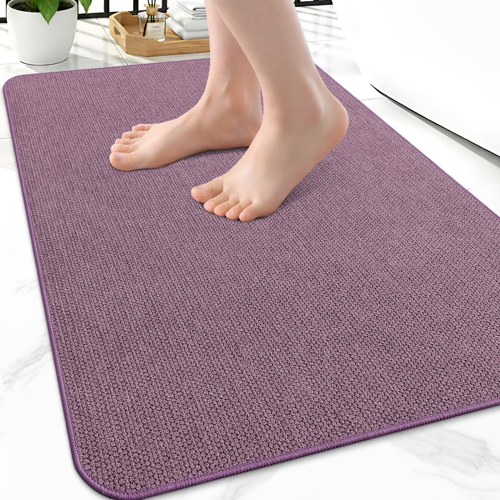 Smiry Ultra Thin Bath Mat 24X16, Non Slip Rubber Washable Bathroom Rugs