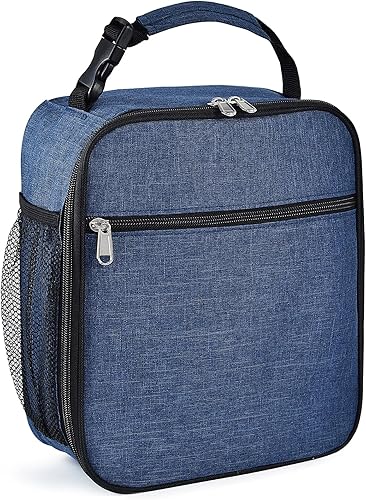 IWTTWY Lonchera aislada azul marino, a prueba de fugas, portátil, con asa, para hombres, mujeres, niños y niñas, 10.2 pulgadas de largo x 4.3