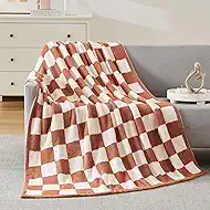 WRENSONGE Checkered Throw Blanket, Autumn Leaf Orange Soft Cozy Fluffy Warm Hand Made Throw Blankets for Couch, Sofa, Chair, Bed, Camping, Picnic, Travel Lightweight Bed Blanket - 50"*70"