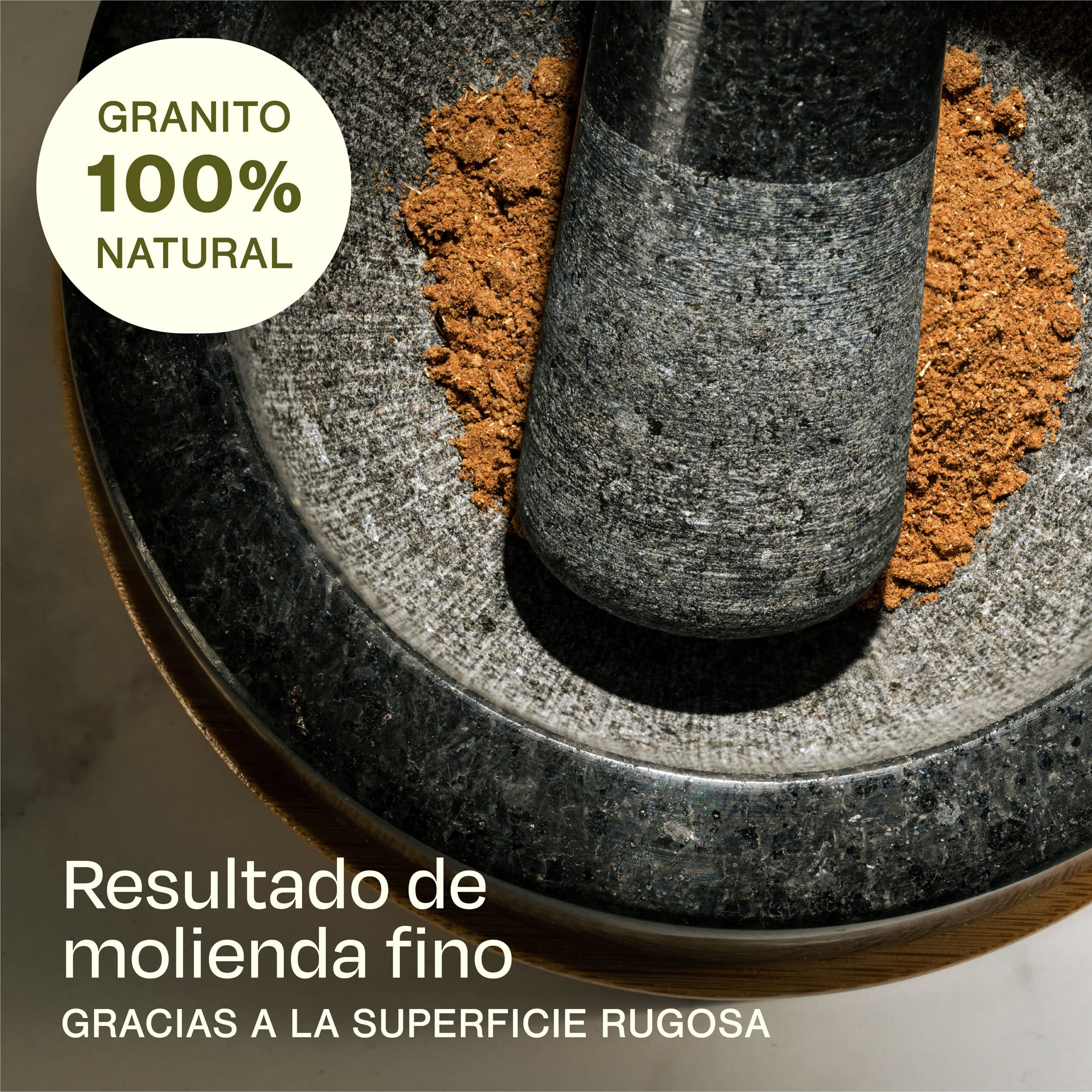 Praknu Mortero y Maja de Cocina pequeño - Granito Robusto y Duradero - Con Protector de Superficies de Madera Sostenible - 120 ml Capacidad