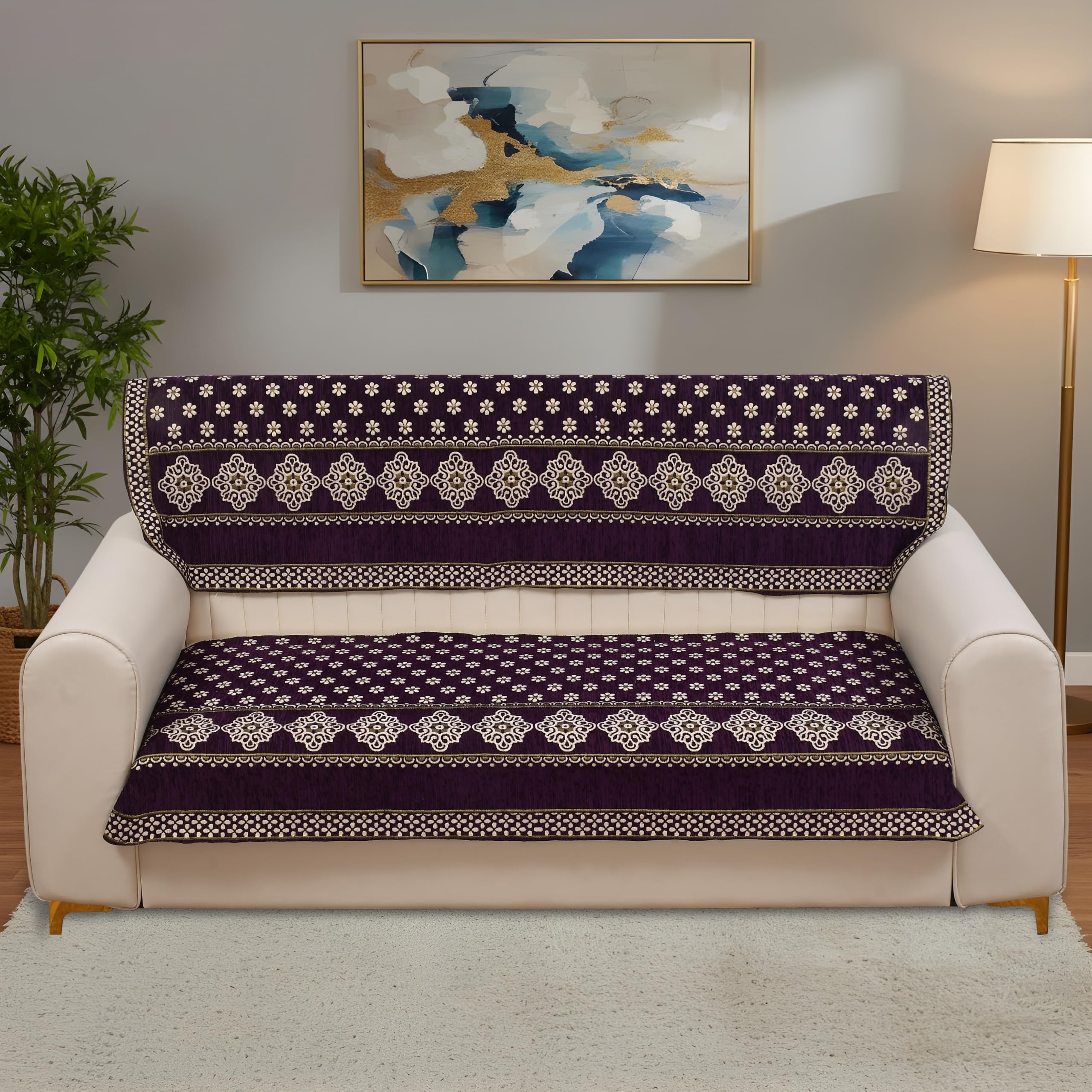 TIJANE Premium Chenille 3 Seater Sofa Slipcover Set | Slipcover/ 3 Seater Quilted Sofa Cover/Chair Cover/3 Seater Sofa Cover/Sofa Cover Seat & Purple Sofa Protector| Rectangular (Purple)-picture-18