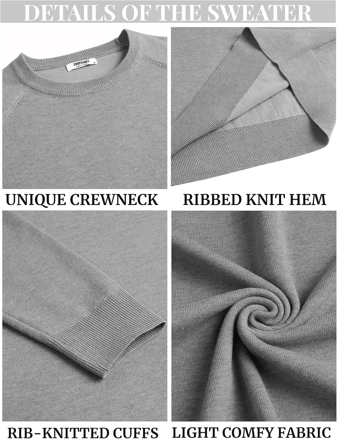 COOFANDY Men's Crewneck Sweater Casual Dress Pullover Sweaters Slim Fit Lightweight Long Sleeve Raglan Sweaters - Image 5