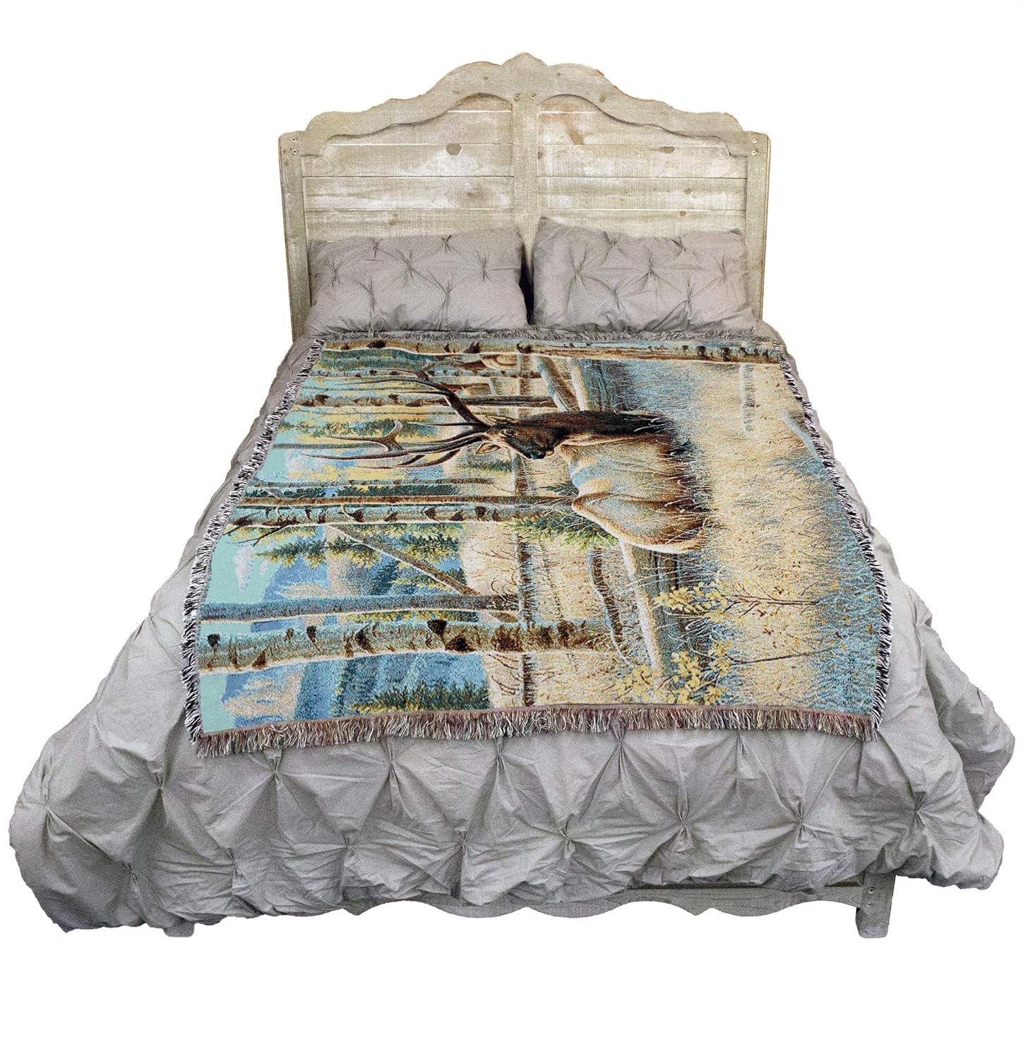 Pure Country Weavers Morning View Elk Blanket by Cynthie Fisher - Wildlife Lodge Cabin Gift Tapestry Throw Woven from Cotton - Made in The USA (72x54)