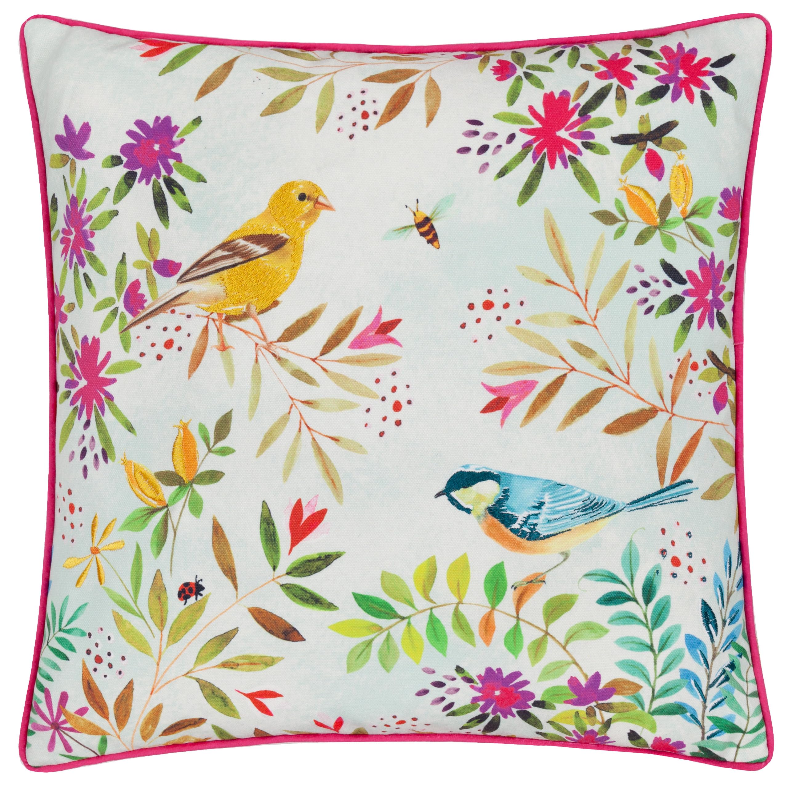 Evans Lichfield Daisy Hill Willow Birds Printed Polyester Filled Cushion from B&Q