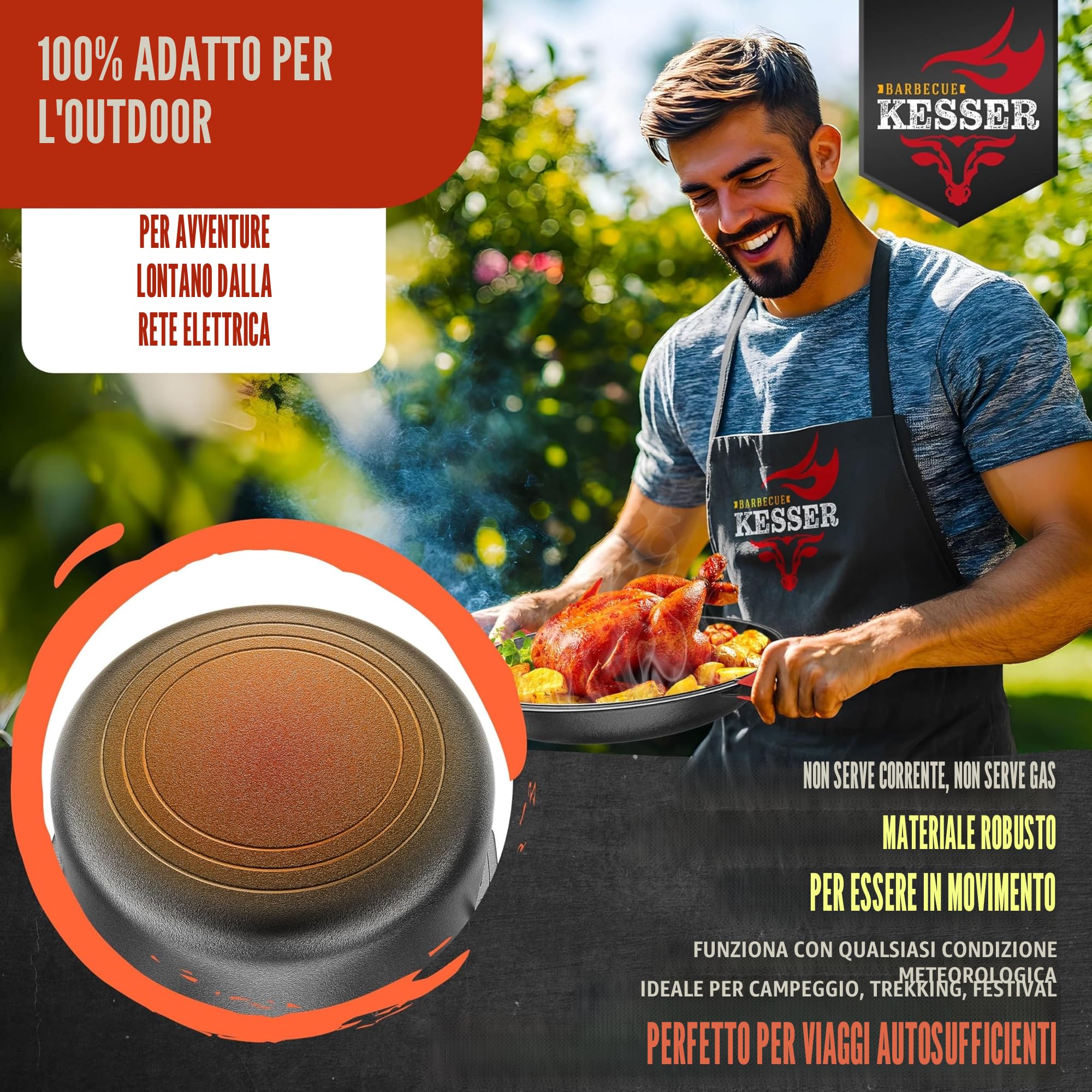 KESSER® Forno Olandese pentola in ghisa 2in1 da 4,8 l e padella da 1,8 l pronta per l'uso incl. Ricettario Casseruola Coperchio/padella a doppia funzione