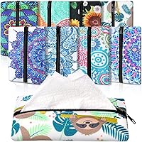 Vista 7 de 8 piezas de soporte para pañuelos de viaje, reutilizable, bolsa de tela con cremallera para bolsa, automóvil, oficina, hogar (Boho)