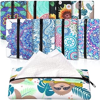 Fabbay 8 Pieces Purse Tissue Holder Reusable Travel Tissue Pouch Fabric Zipper Purse for Bag Car Office Home(Floral)