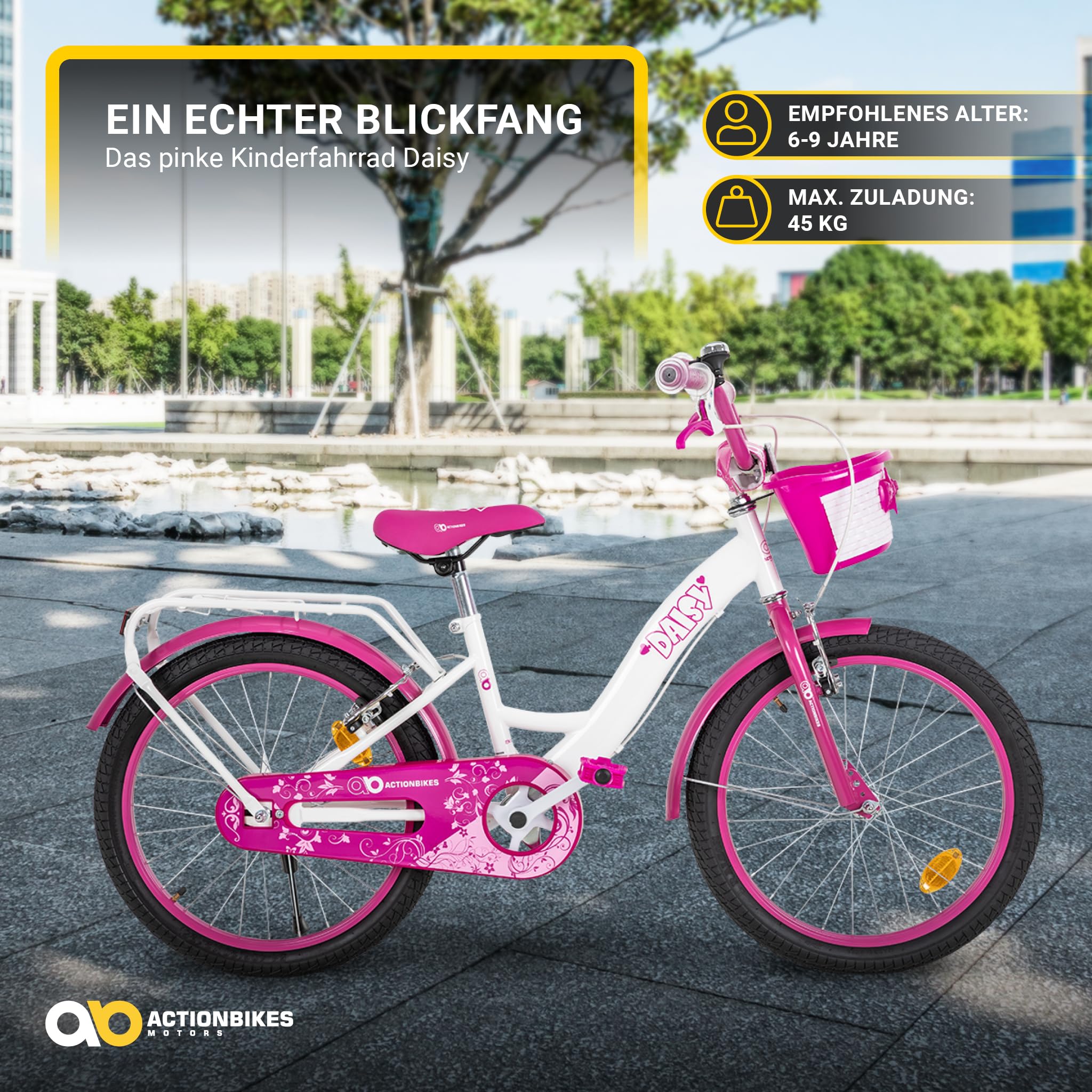 Actionbikes Kinderfahrrad Daisy | 12 16 20 Zoll - V-Brake Bremsen - Fahrrad für Kinder von 2-9 Jahren - Schutzblech v. / h - Kinder Fahrrad für Mädchen & Jungen - Fahrräder - Bicycle - Kinderrad