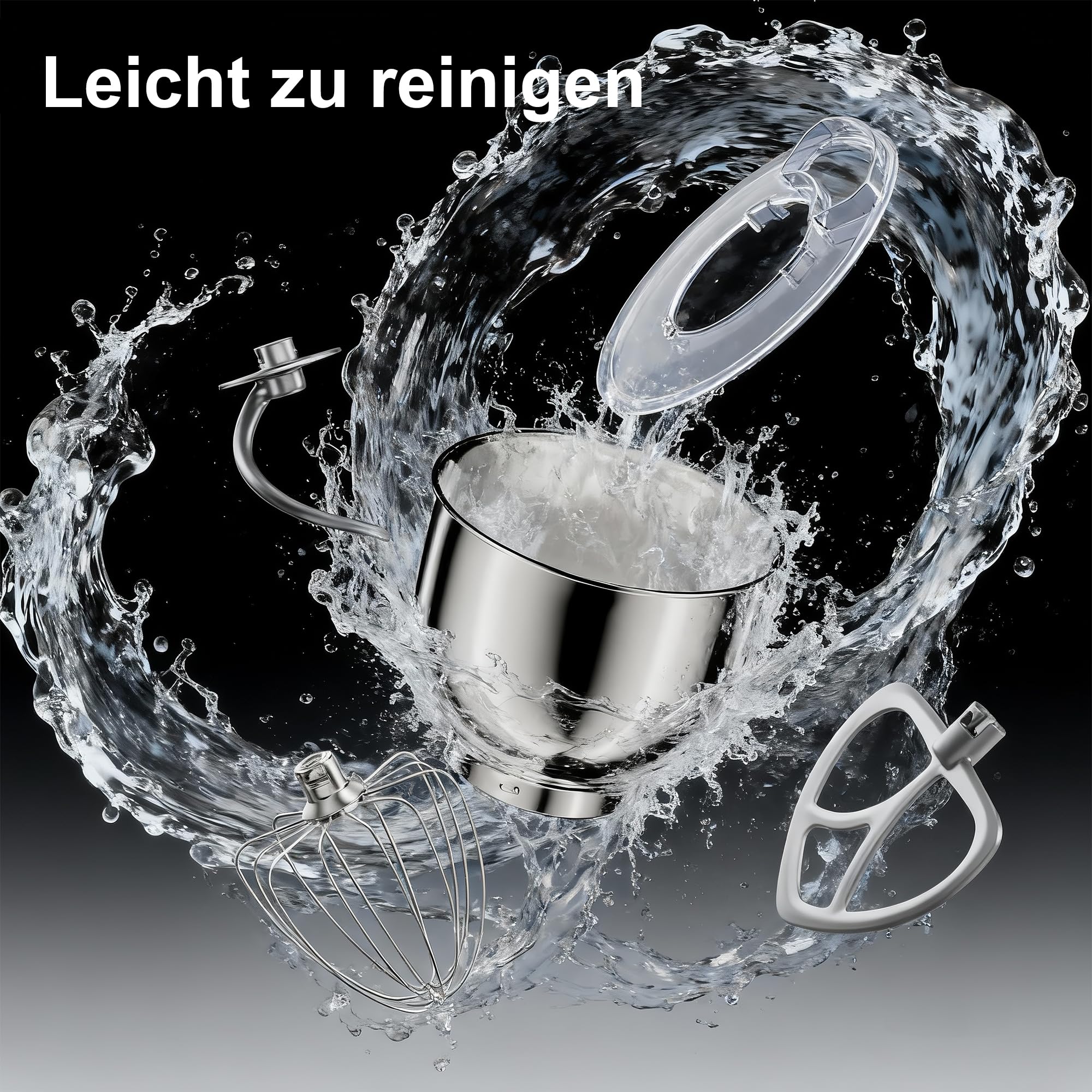 Camic Küchenmaschine 1800W, 8L Knetmaschine aus Vollmetall mit 10 Stufen, digitaler Touchscreen, Timer, Teigmaschine mit Schneebesen, Knethaken und Rührbesen zum Backen von Kuchen, Keksen und Brot