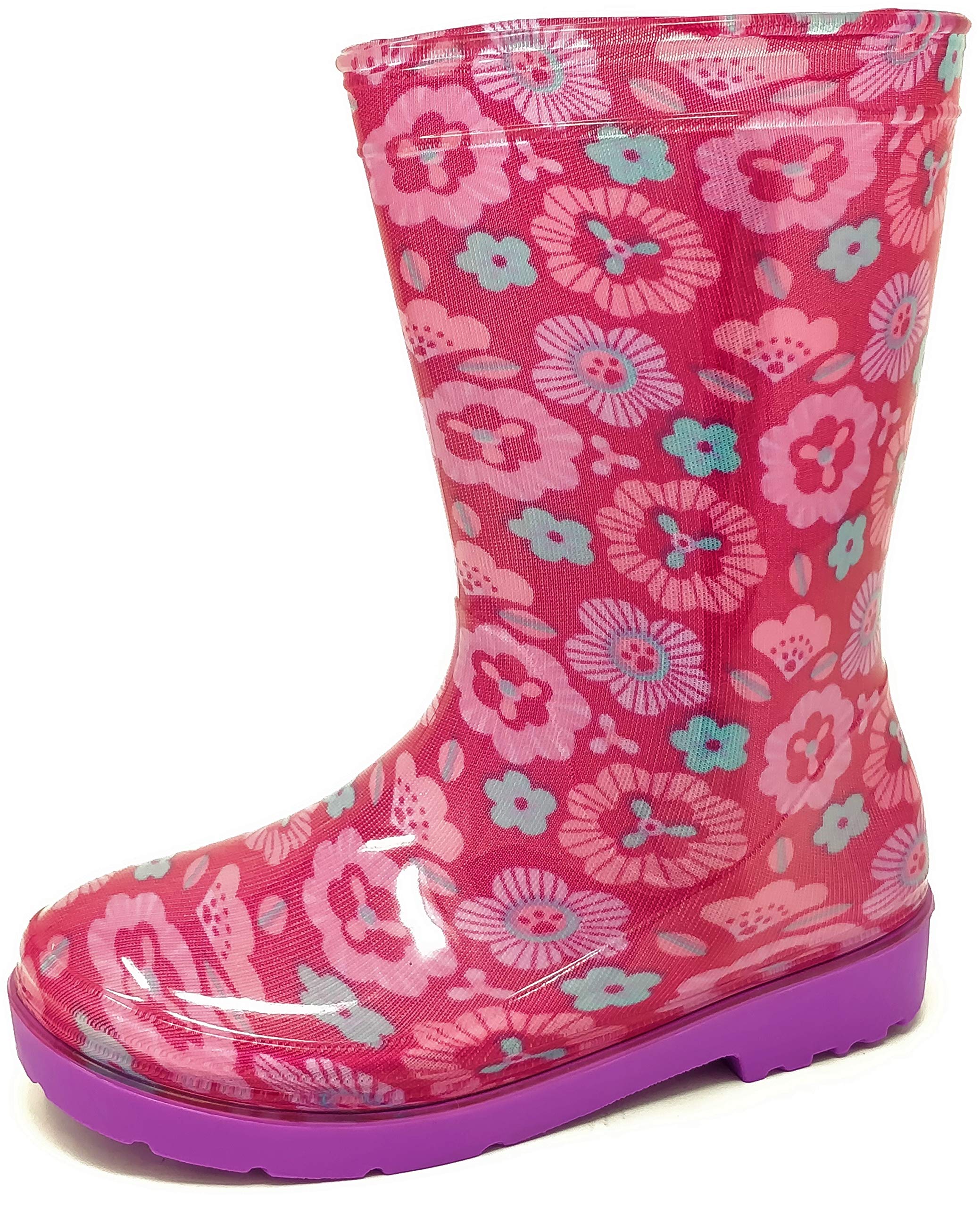 Childrens Kids Girls Pink Flower Wellies Wellington Rain Snow