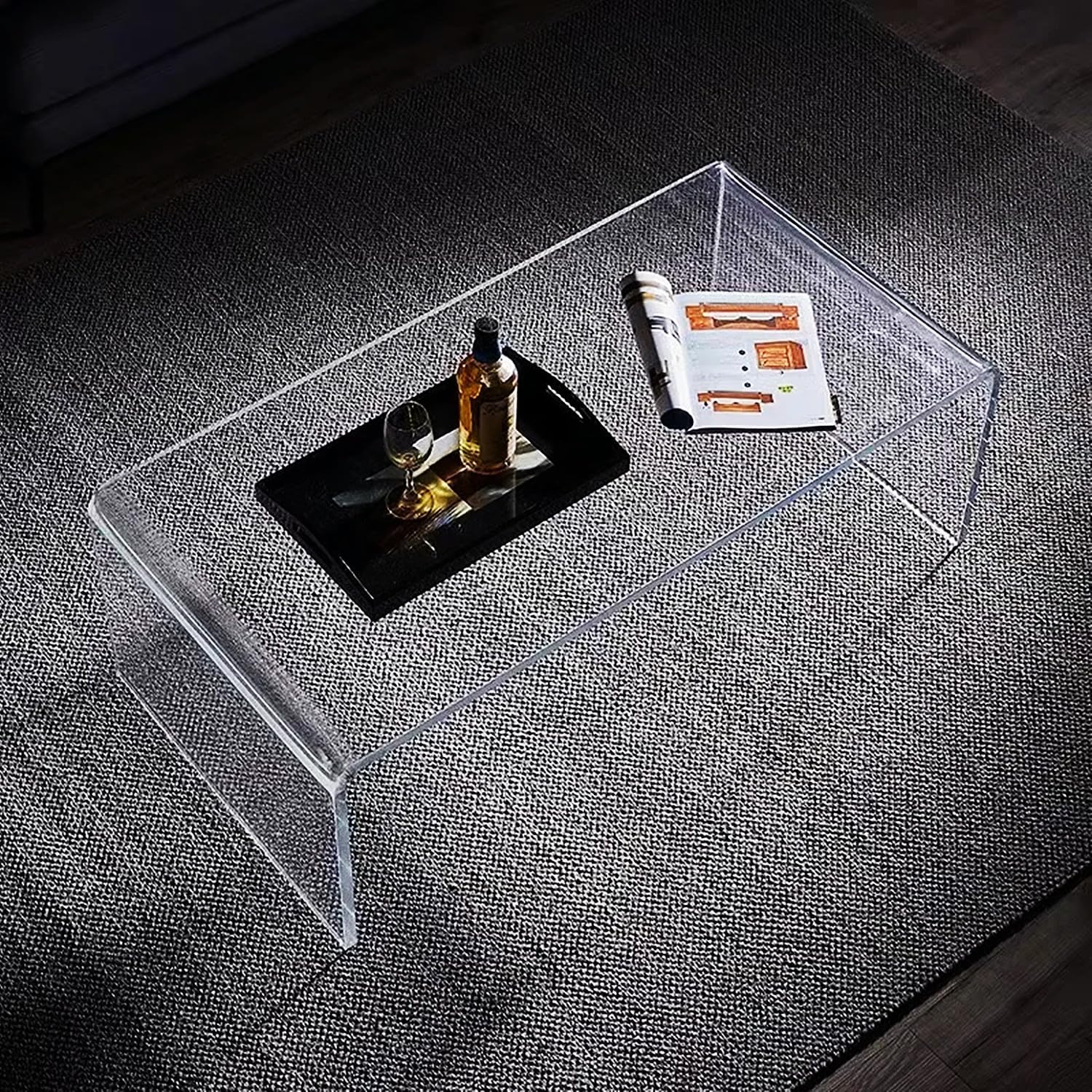 Amazon｜透明なアクリルエンドテーブルC型アクリルサイドテーブル、シンプルな透明なコーヒーテーブル、モダンなコンソールテーブルフロア