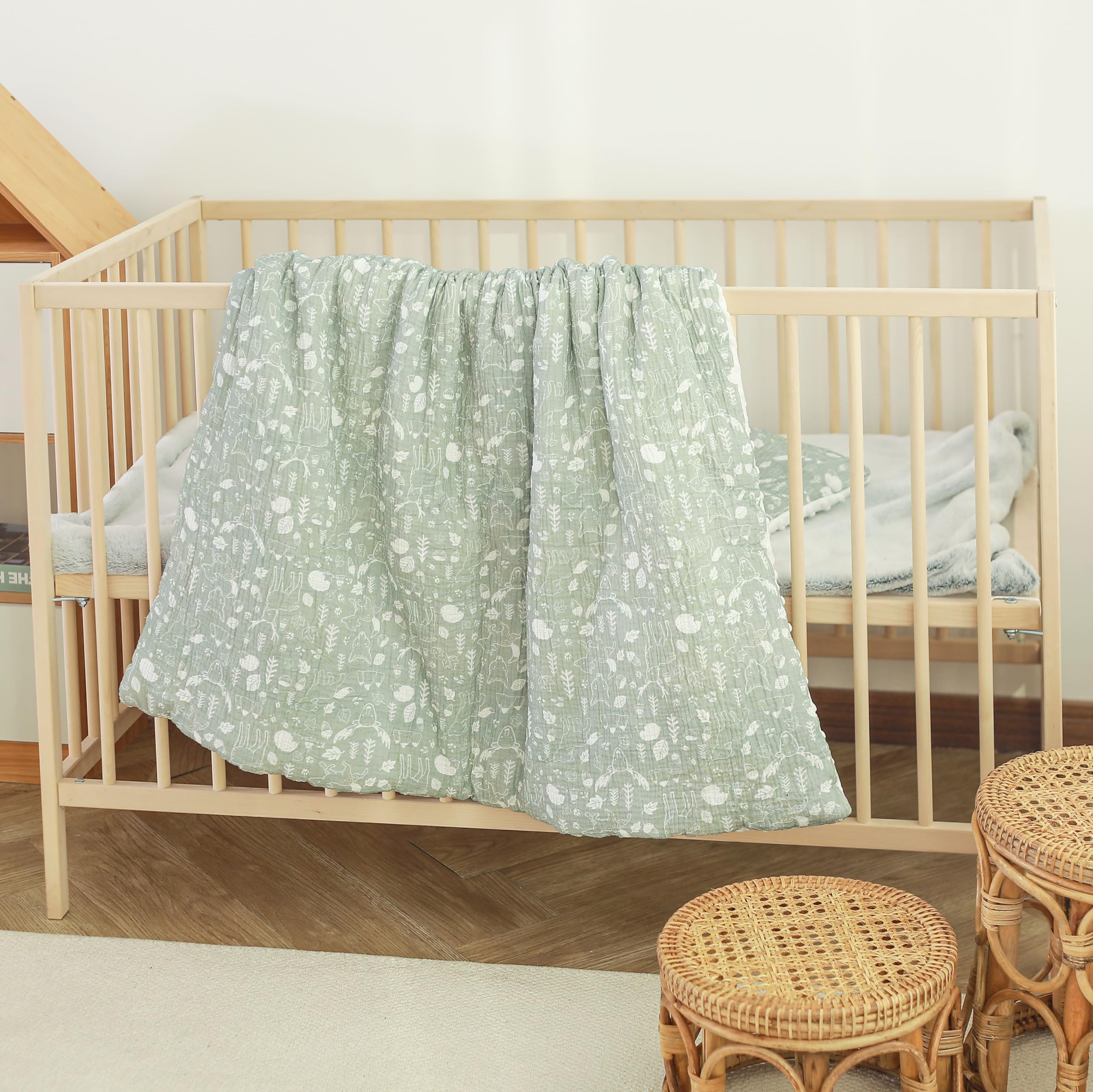Baby and Toddler Blanket in Muslin Cotton and Soft Minky Oeko Tex, 75x100 cm, Thick Cot Blanket Polyester Filling, Comfort - Image 2