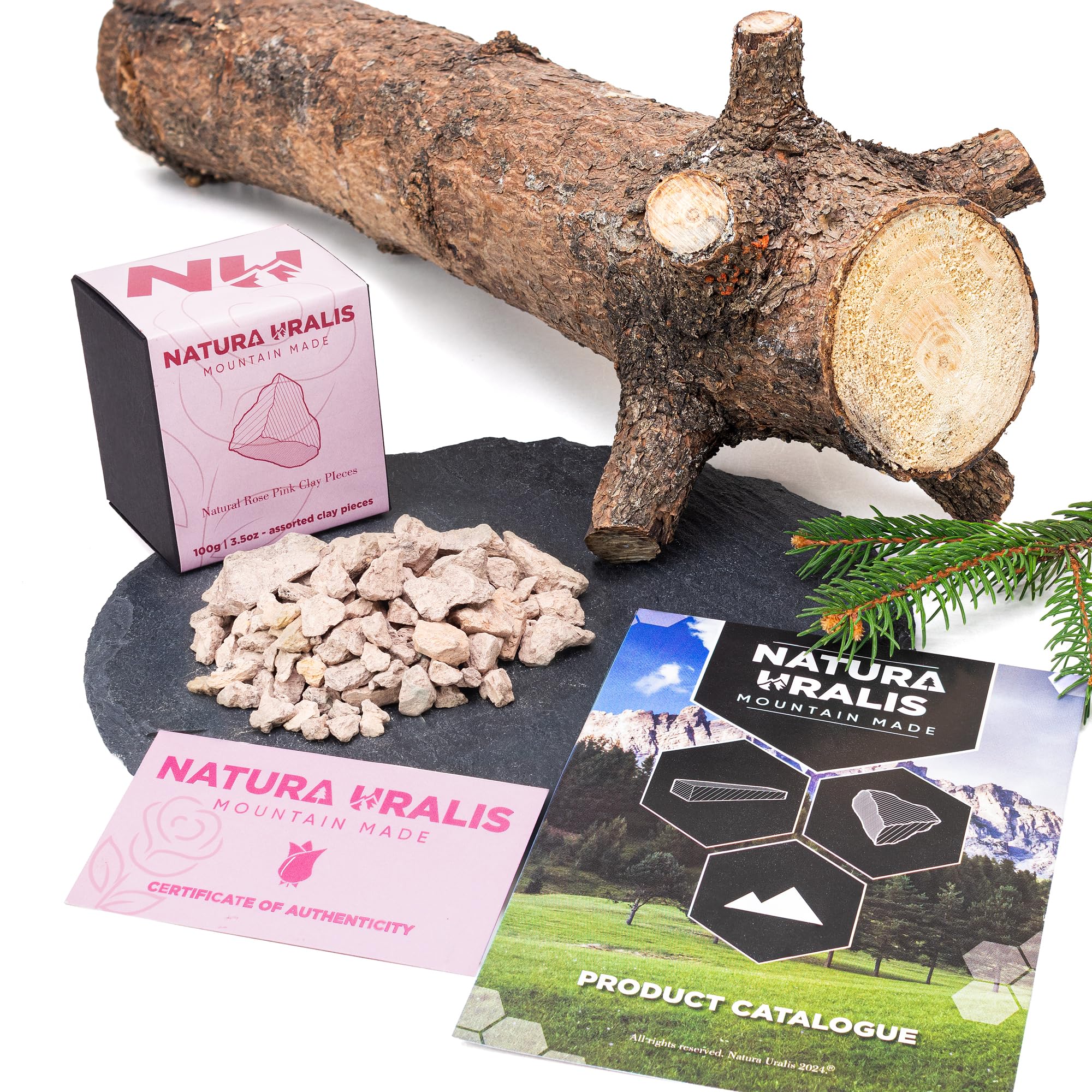 Natura Uralis Rose Pink Clay | 100g of Natural Black Clay, Off-White to Pastel Pink - Amazing Crunch, Satisfying Earthy, Velvety and Firm Texture, ASMR Sensation