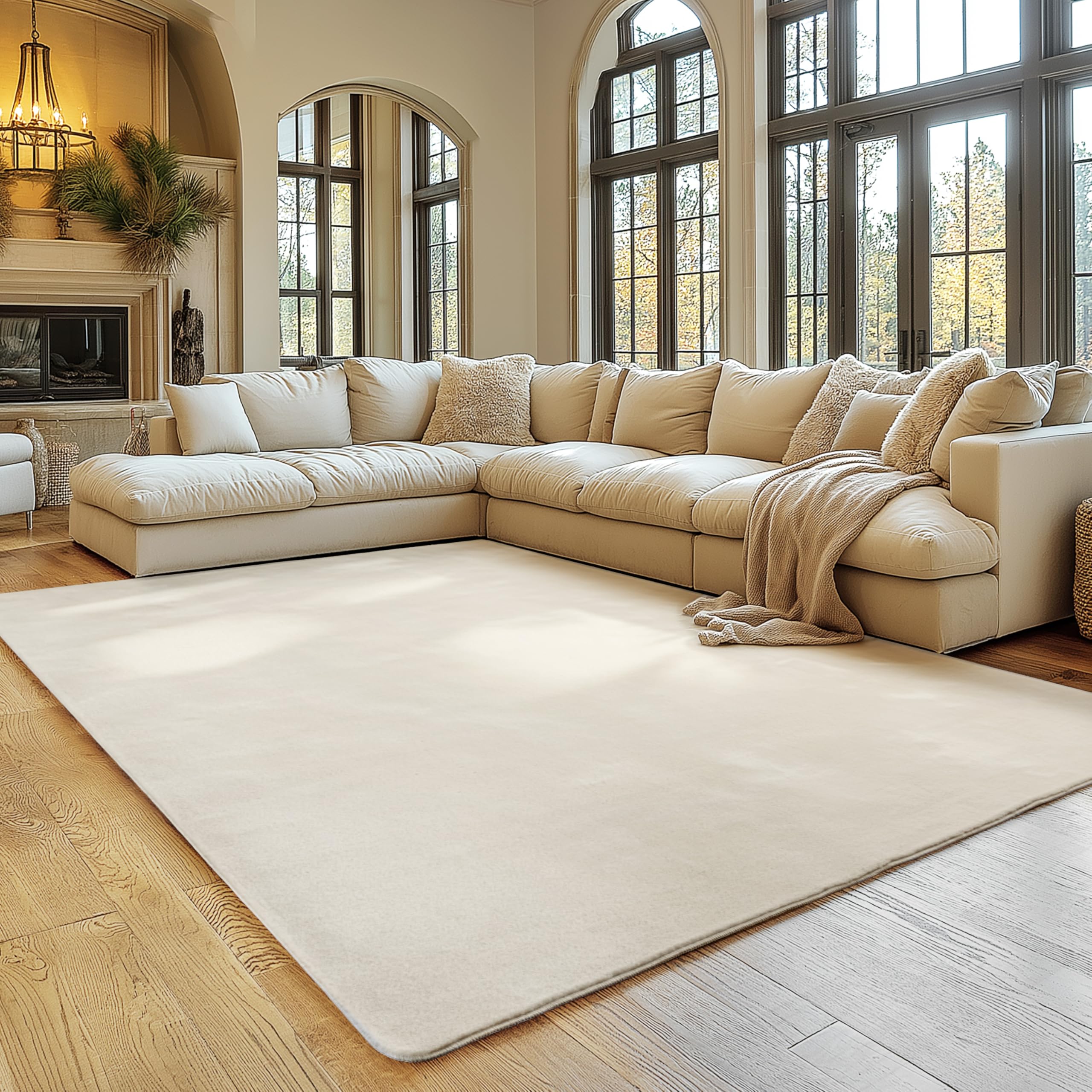 SIMPEX Teppich Wohnzimmer Creme 120x160 cm Kurzflor Teppich Waschbar, weich & rutschfest, modern einfarbiges Design für Wohnzimmer, Küche Schlafzimmer, & Kinderzimmer