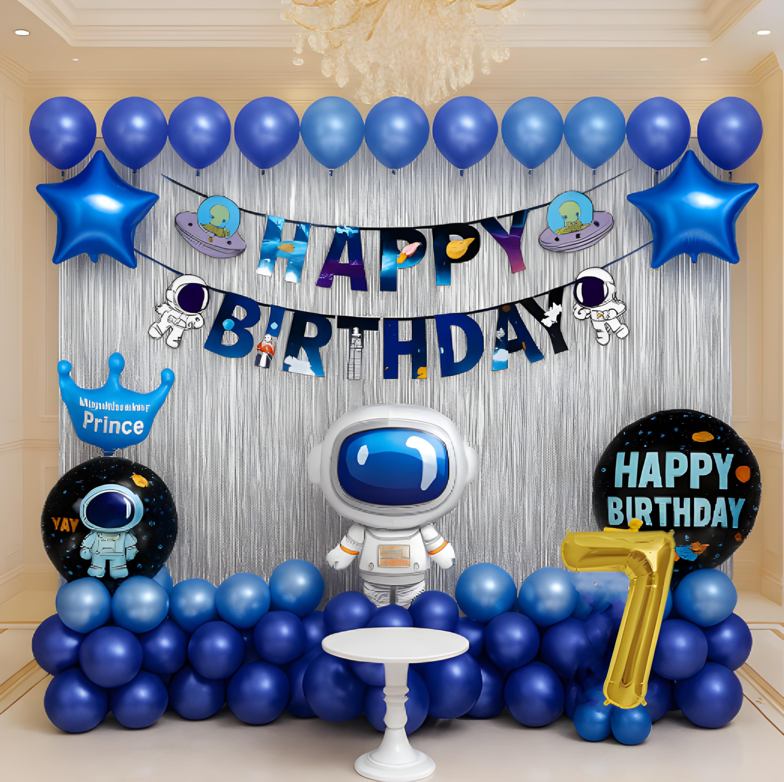 GROOVY DUDZ 7th Space Theme Birthday Decoration Kit Banner Planet Astronaut Metallic Balloon Happy Birthday Space Theme Decoration for Boys (Pack of 63, Multicolor)-image-14