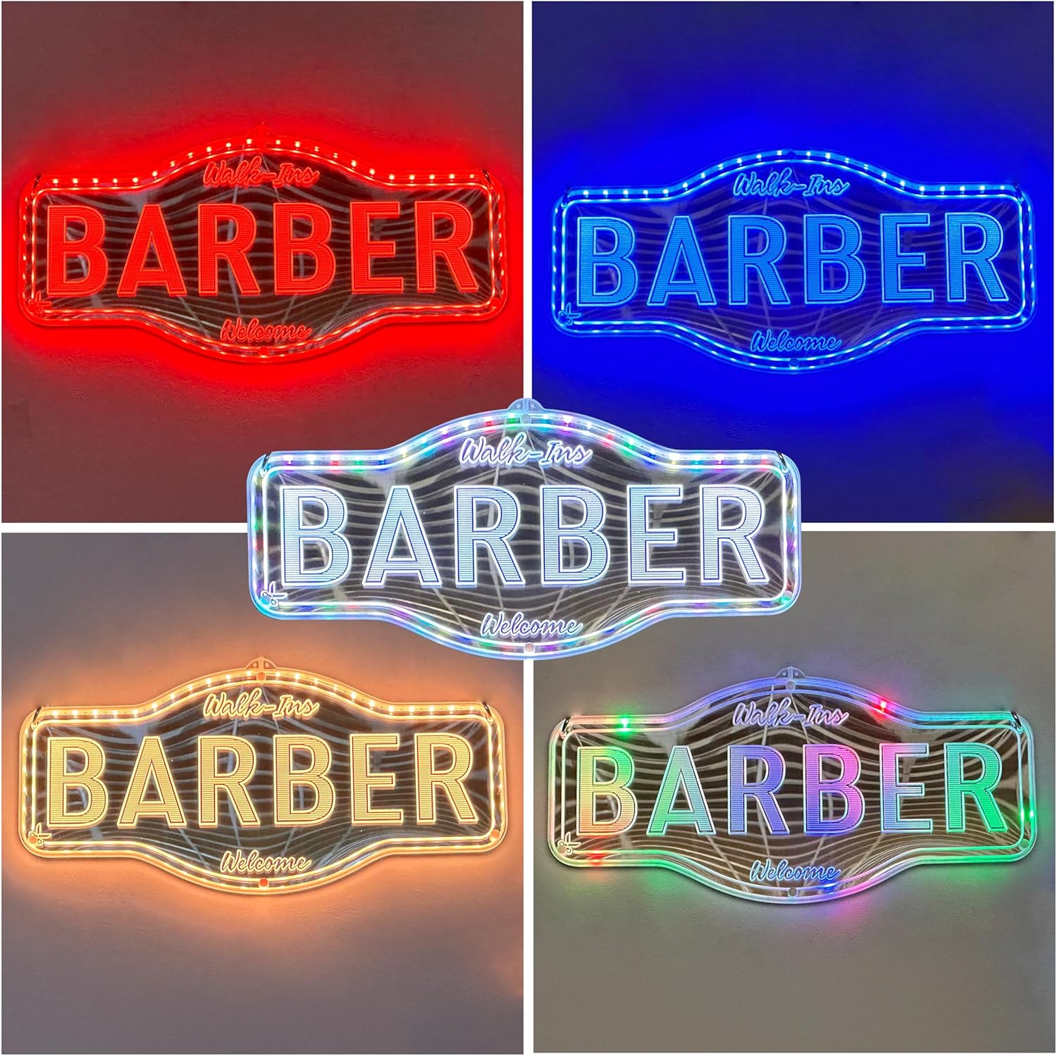 ADVPRO Barber Walk Ins Welcome RGB Glam Plus LED Sign - Elegant Mirror Backing - Smart 3D Shop Decoration - Multicolor Signage st06s42-fnd-j0003-d