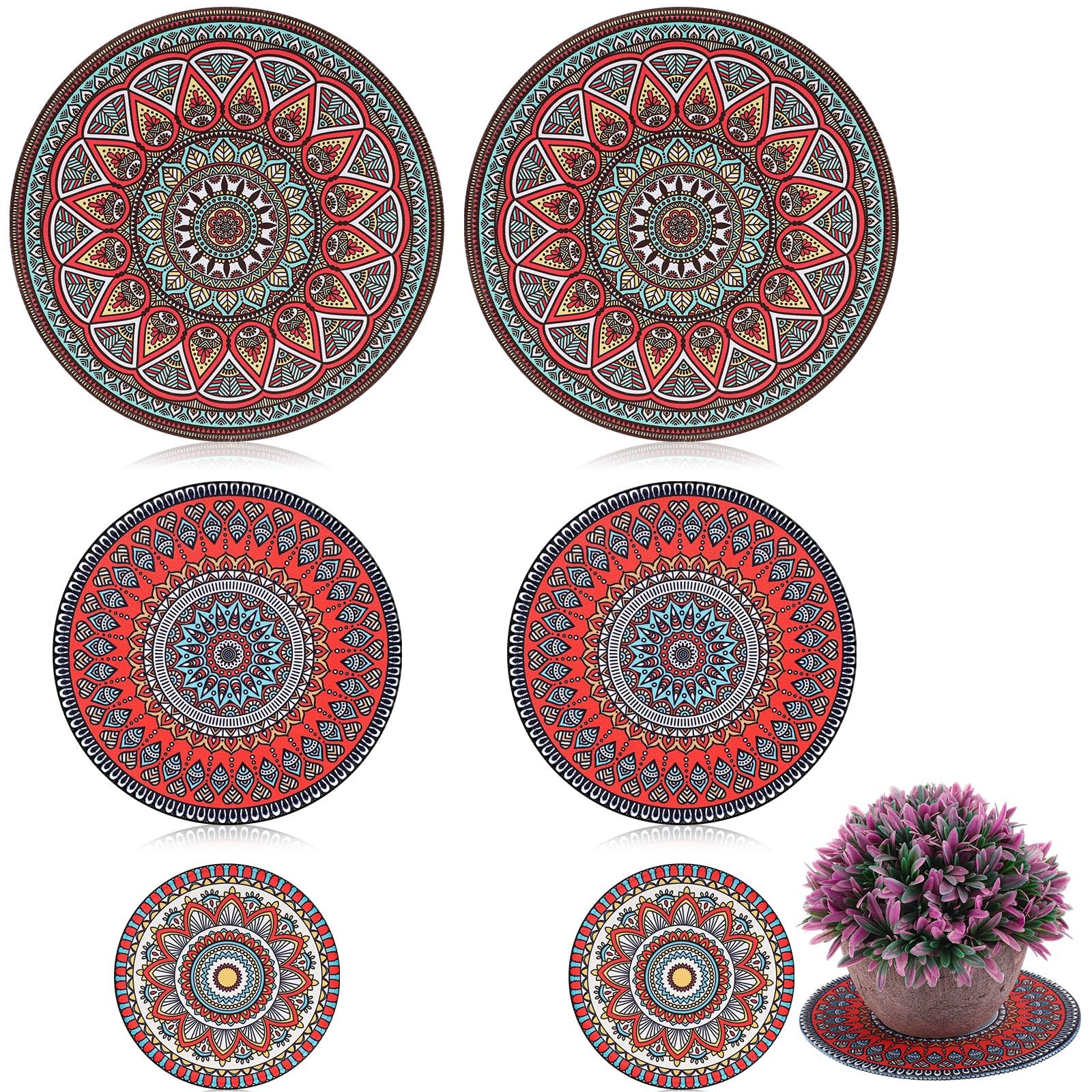 Nuanchu 6 Pcs Boho Plant Pot Mat 3 Sizes Absorbent Non Slip Pots Pad Round Plant Coaster Mat Gardening Indoor Outdoor Flower Plant Protect Mat