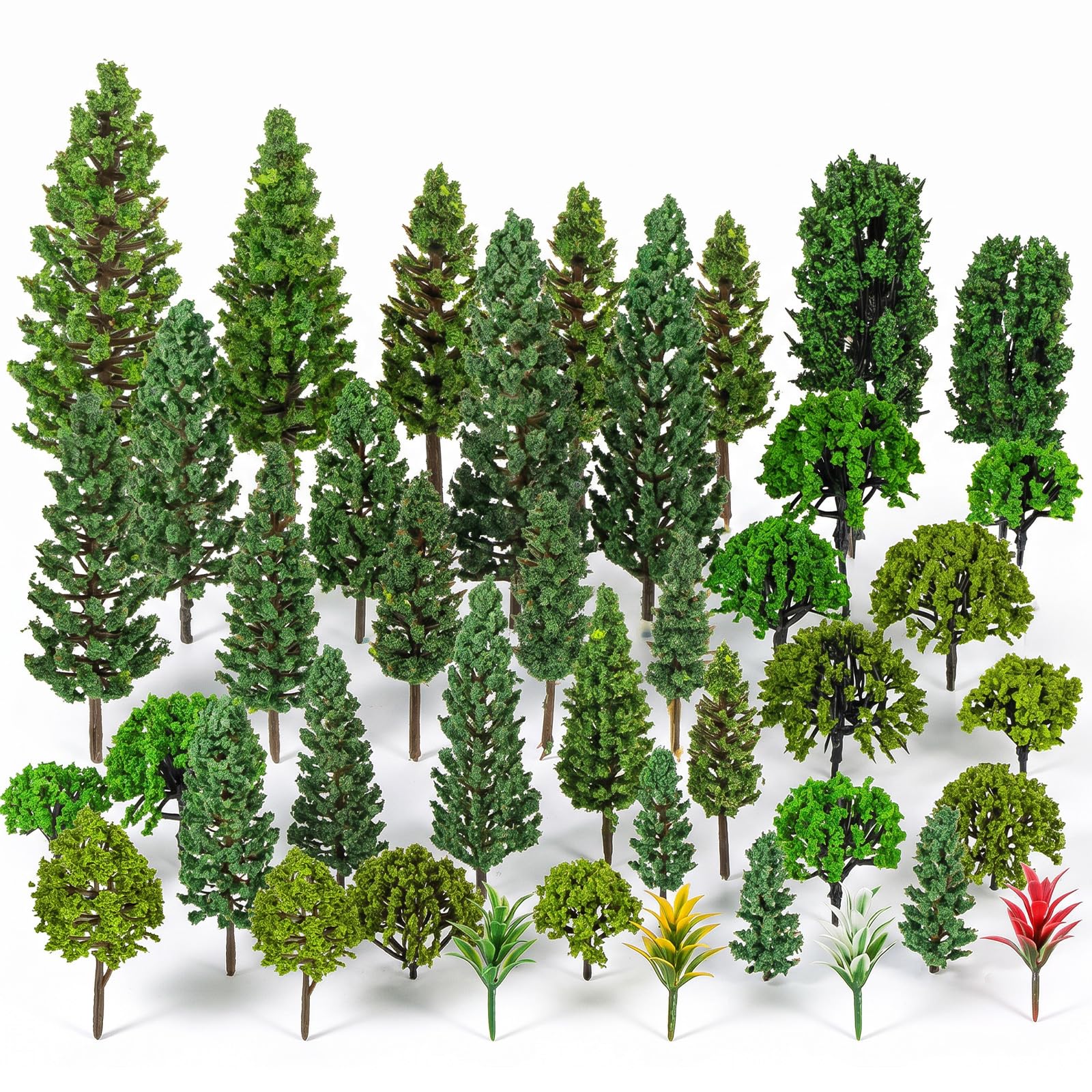 40Pcs Model Trees, 1.1-5.1inch Mixed Green Diorama Trees Miniature Tree, Colorful Grass Architecture Mini Fake Tree for Crafts Building Model Railway Scenery Landscape Supplies