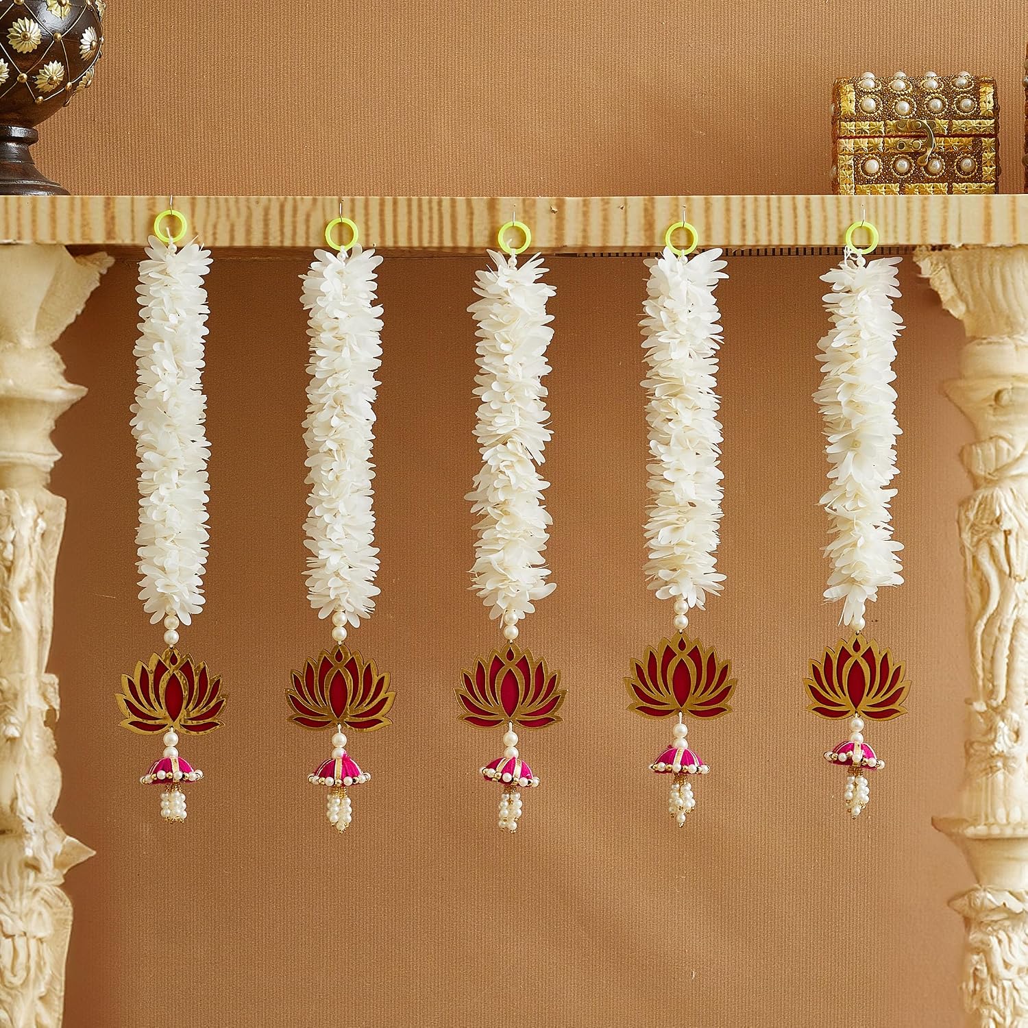 TIED RIBBONS 5 Pcs Indian Hanging Decorations | Plastic, 15.3 Inch | Lotus Wall Hanging for Backdrop Decorations, Ganesh Chaturthi Decoration, Diwali Decorations for Home, Navratri
