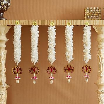 TIED RIBBONS 5 Pcs Indian Hanging Decorations | Plastic, 15.3 Inch | Lotus Wall Hanging for Backdrop Decorations, Ganesh Chaturthi Decoration, Diwali Decorations for Home, Navratri