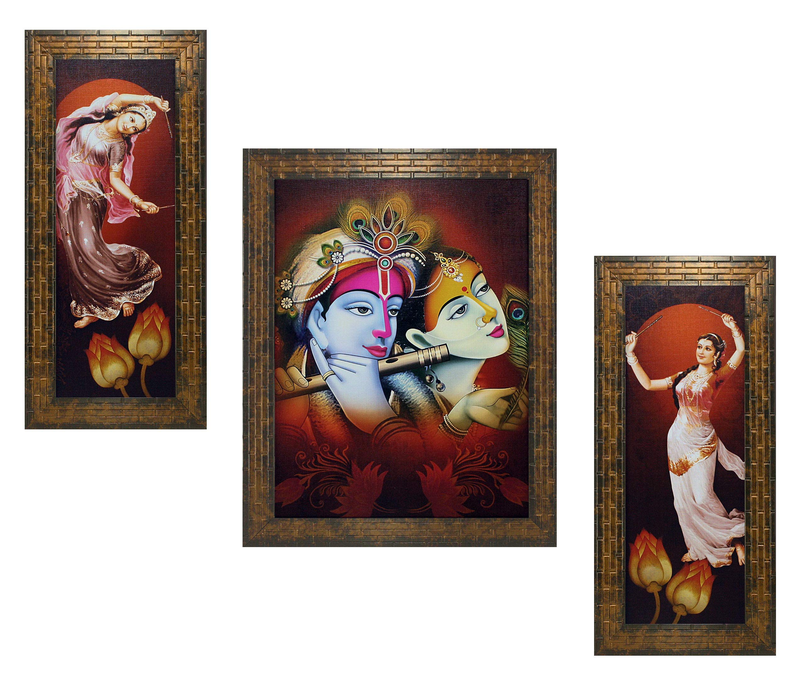 Indianara 3 PC Set of Radha Krishna Paintings (1499) Without Glass (MC11)