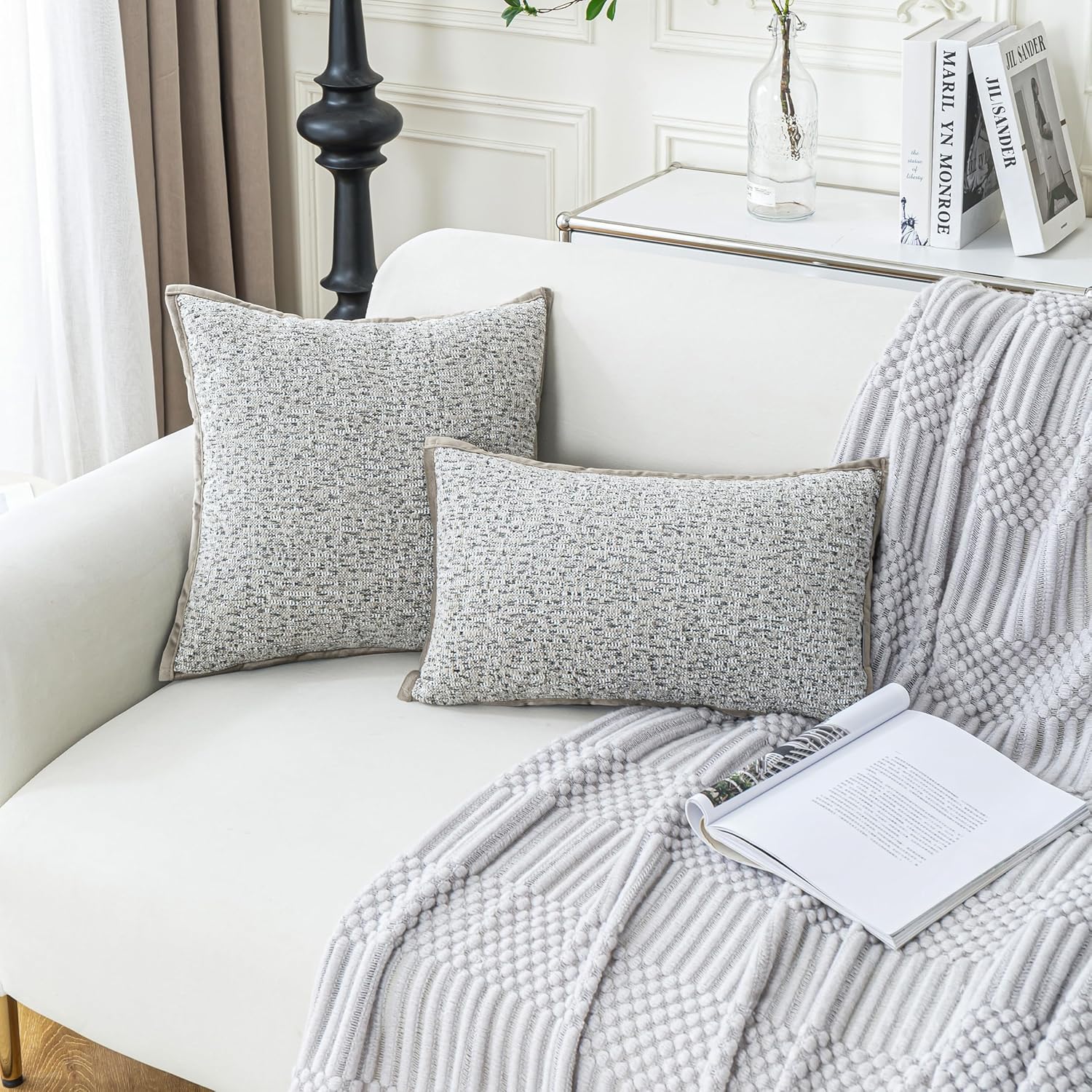 Boucle Throw Pillow Covers 12x20 Inch Set of 2 - Farmhouse Boho Luxury Couch Pillows for Sofa, Living Room, Bed | Soft Textured Khaki Decorative Cushion Covers