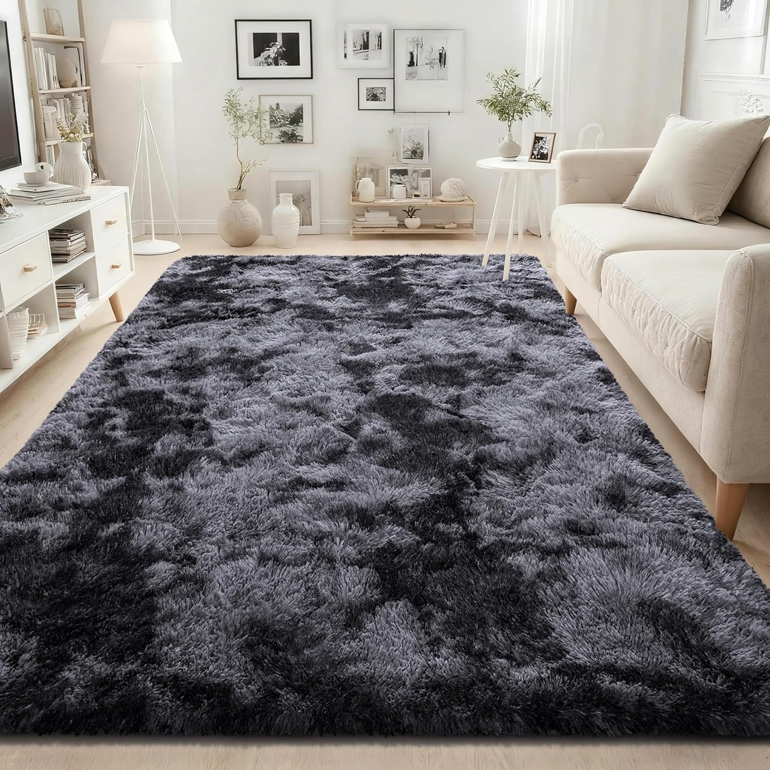 ISEAU 4x6 Area Rug for Living Room, Dark Grey Rugs for Bedroom, Dorm, College, Apartment, Soft Shaggy Carpets, Machine Washable Mats, Under Bed, On Nursery Floors Mat, Boys, Girls Room Carpet Decor