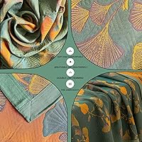 Vista 2 de Colcha Reversible de Ginkgo, Colcha Ligera de Muselina de Algodón, Cobertor Suave y Transpirable para Todas las Estaciones, Ropa de Cama