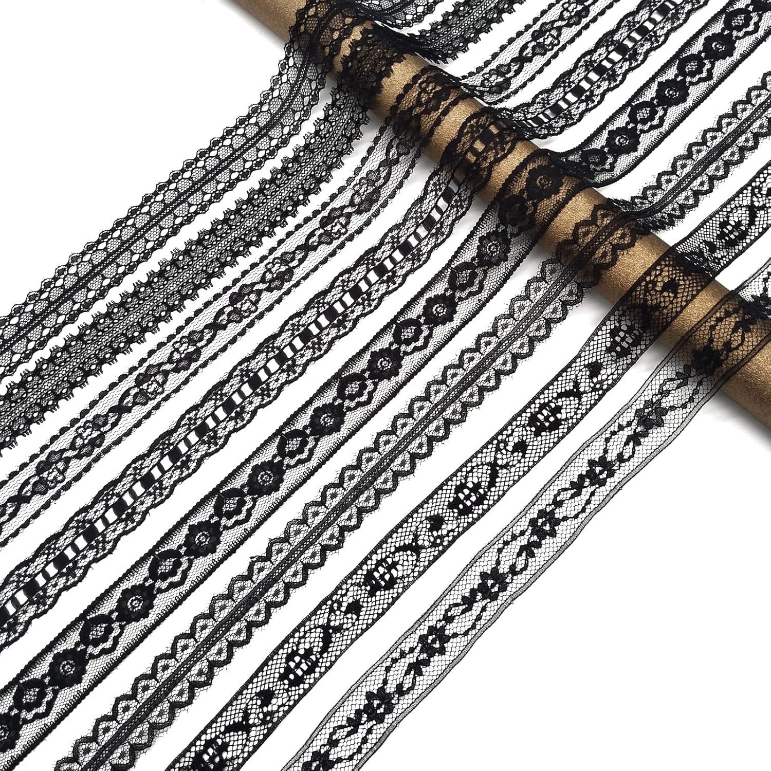 TINWIN Black Sewing Lace 8 Different Width Styles of Eyelet Lace Ribbon Roll Non-Stretchy Ribbon for Crafts and DIY Dreamcatchers Decoration Bridal Wedding 40 Yards