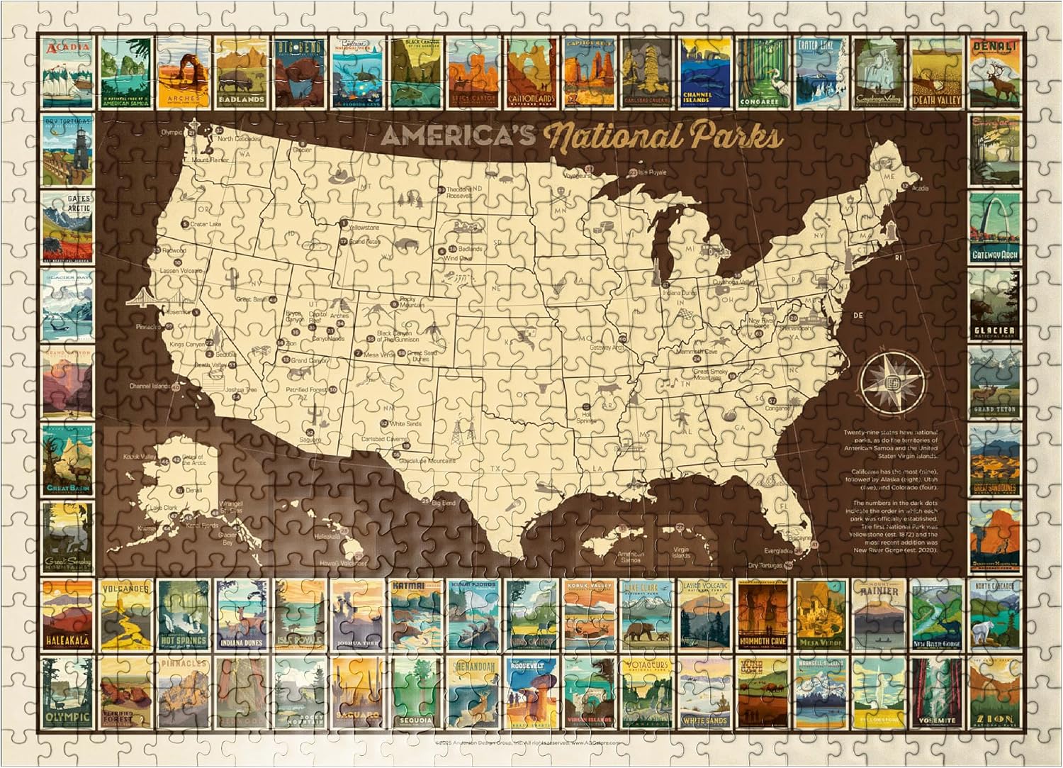 MyPuzzle 63 National Parks: Map of USA - Premium 1000 Piece Jigsaw Puzzle for Adults