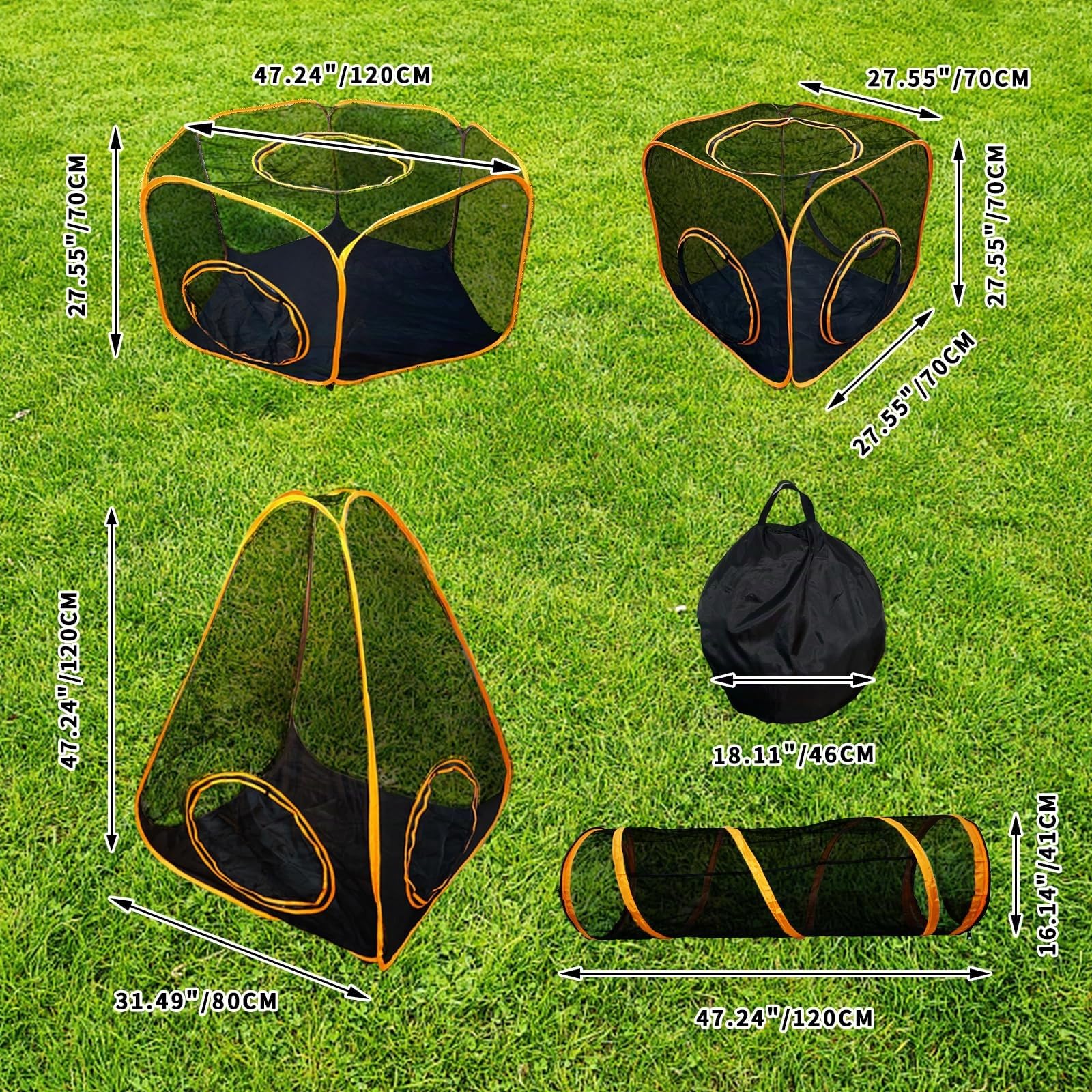 Homegroove Enclos d'extérieur pour chats d'intérieur, maison de jeu portable 6 en 1 (tente extérieure pour chat et tunnel circulaire pour chat) pour chats et petits animaux, parc d'intérieur avec sac