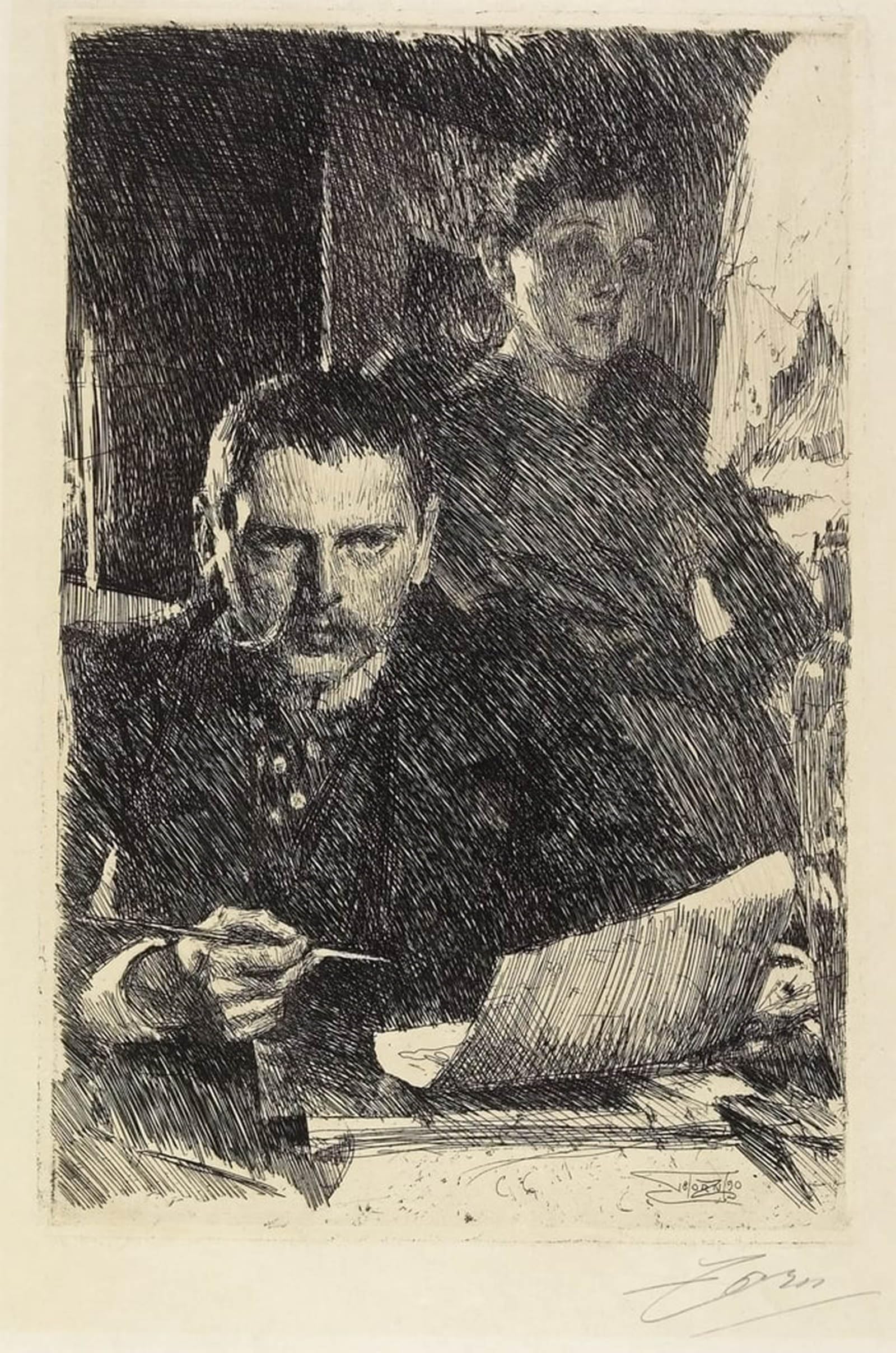 ARTXLXXBN Famous Painting Canvas Artwork Graffiti Print Zorn and His Wife by Anders Leonard Zorn Portrait Canvas Image for Home Decor 60x90cm
