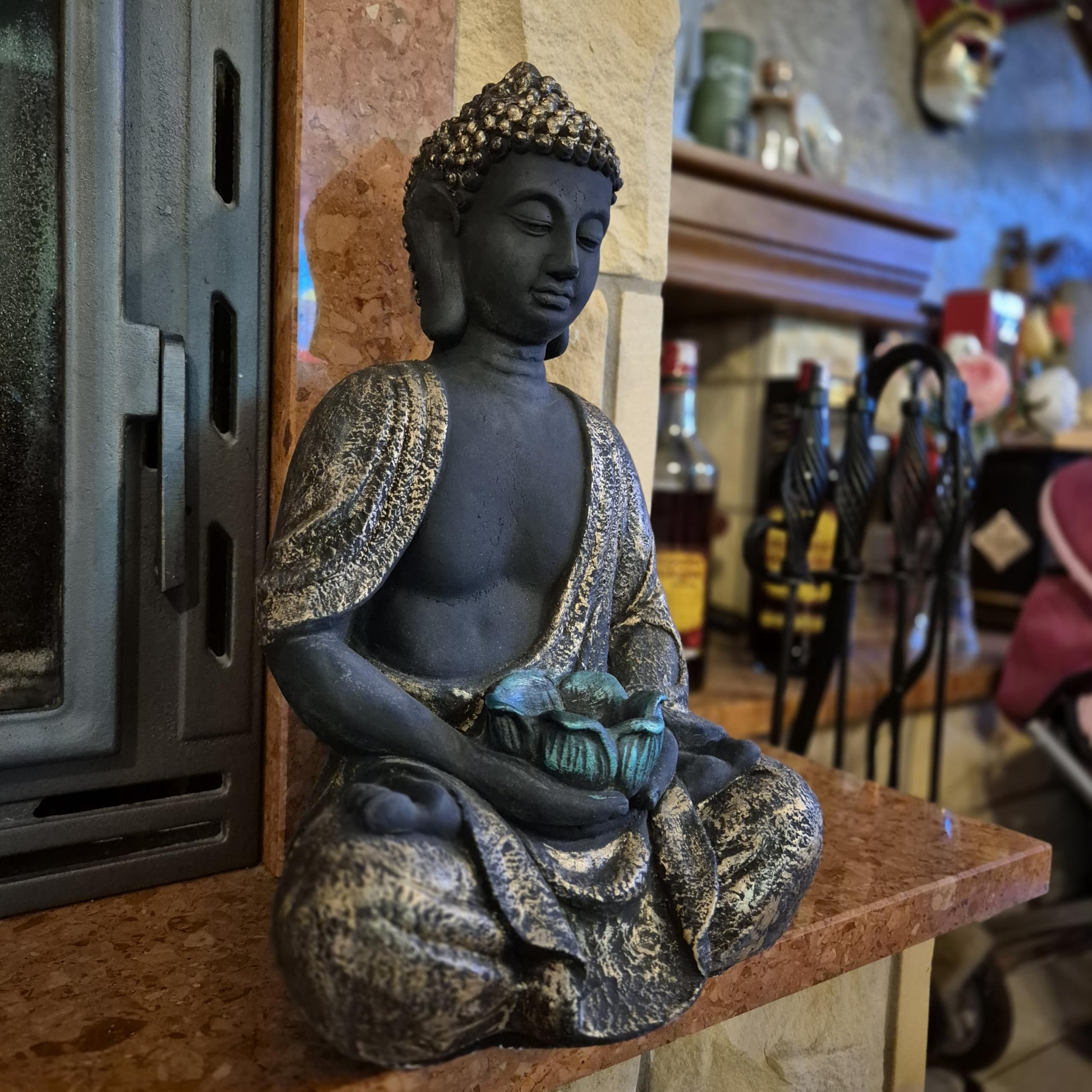 FABRIQ Grande figurine Bouddha 40 cm - 12 kg - Fonte de pierre - Doré - Résistant au gel jusqu'à -30 °C - Méditation et décoration de jardin