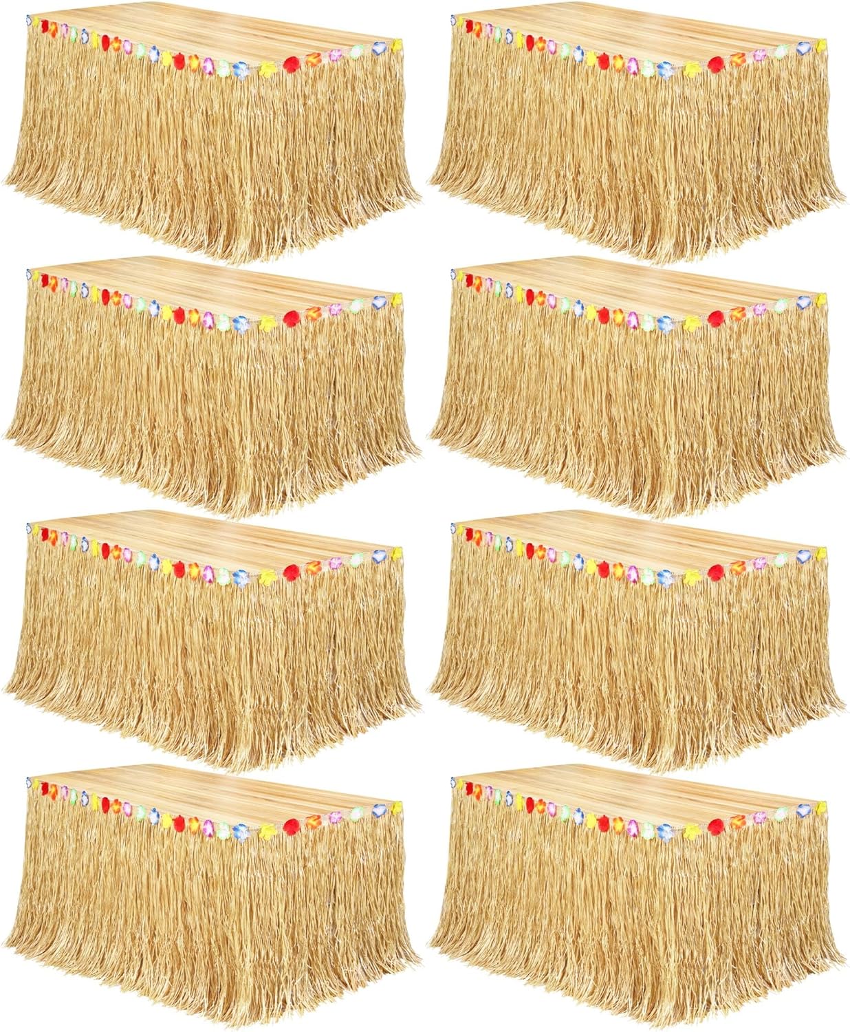 Fovths 8 Pack Luau Grass Table Skirt Natural 9 Feet x 29.5 Inch Hawaiian Table Skirt for Tropical Hawaiian Party Decorations Luau Costume, Straw Yellow
