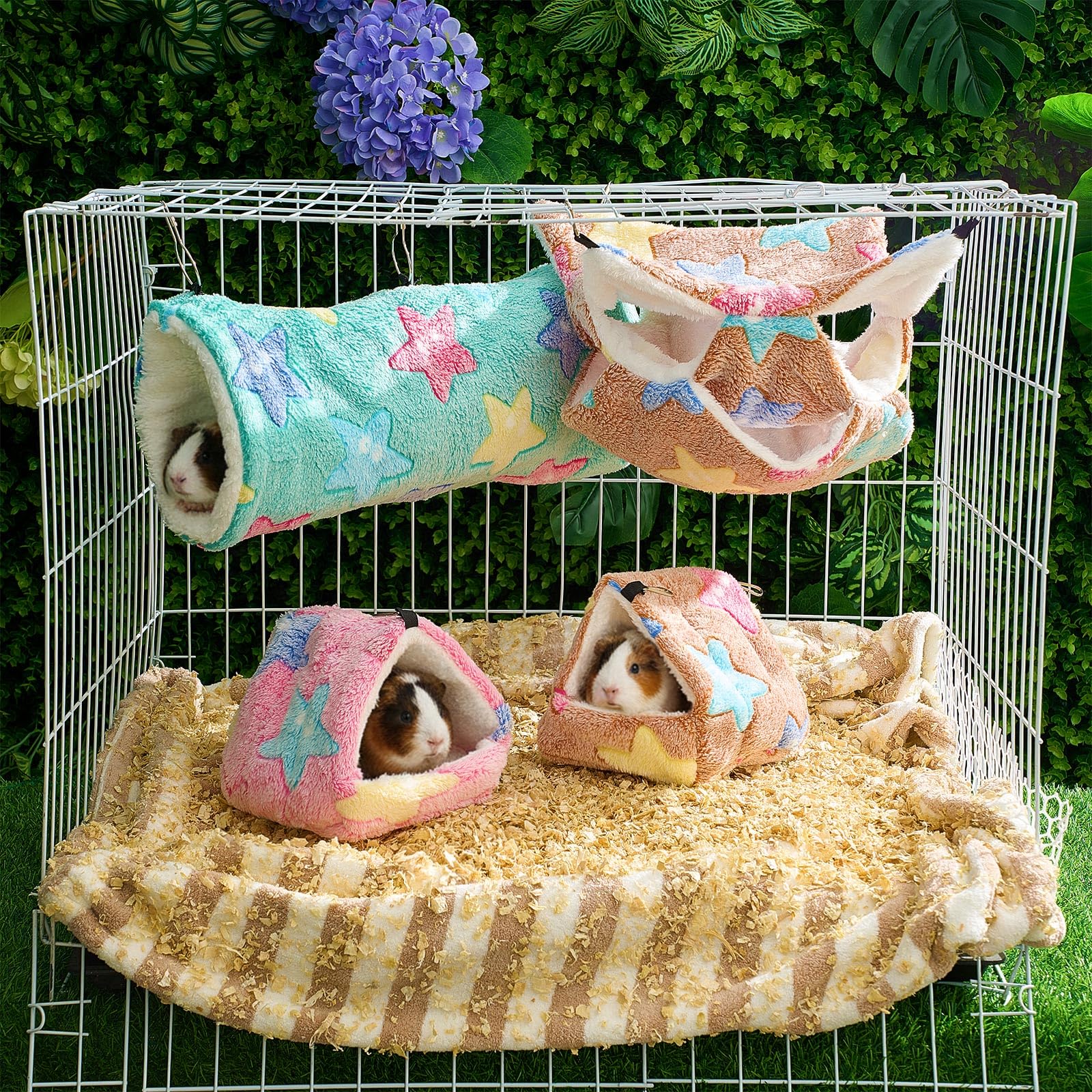 Abbylike Ratten-Hängematte, 3 Etagen, Meerschweinchen, Frettchen, Hängematten, kleines Haustier, Tunnel, Gleiter, Spielzeug, Meerschweinchen, Frettchen, Versteck, Bett, Käfigzubehör für Hamster (Grün