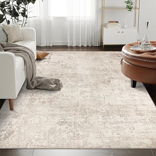 Art&Tuft Washable Rug, Anti-Slip Backing Abstract 4x6 Rug, Stain Resistant Rugs for Living Room, Foldable Machine Washable Area Rug (TPR53-Beige, 4'x6')