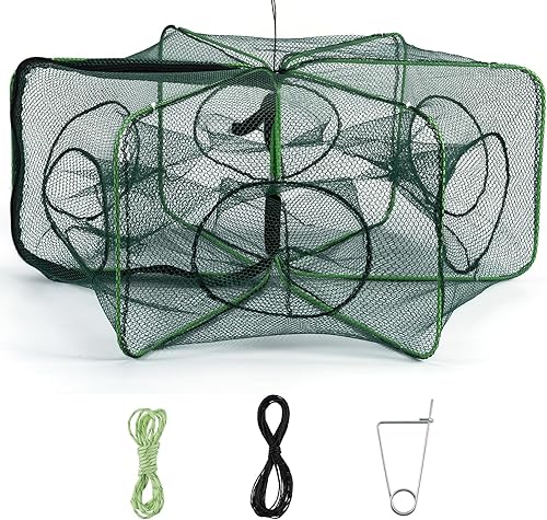 Minnow - Trampa para peces de cangrejo, trampa plegable para cangrejos de río con cuerda luminosa y clip de cebo, trampas de cangrejo para cangrejos